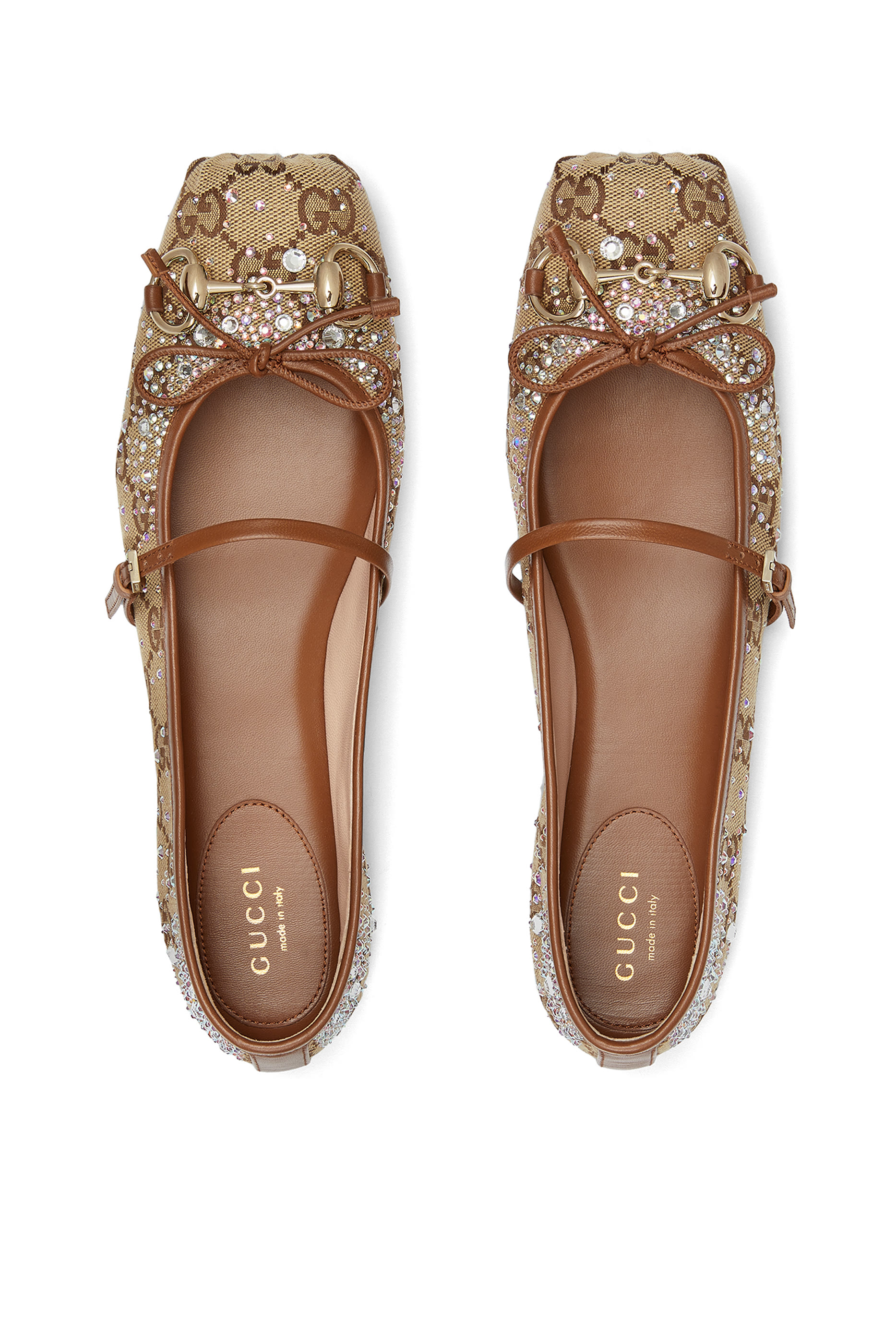 حذاء بالرينا بكعب مسطح ونقشة حرفي شعار الماركة وكريستال وحلية لجام الحصان