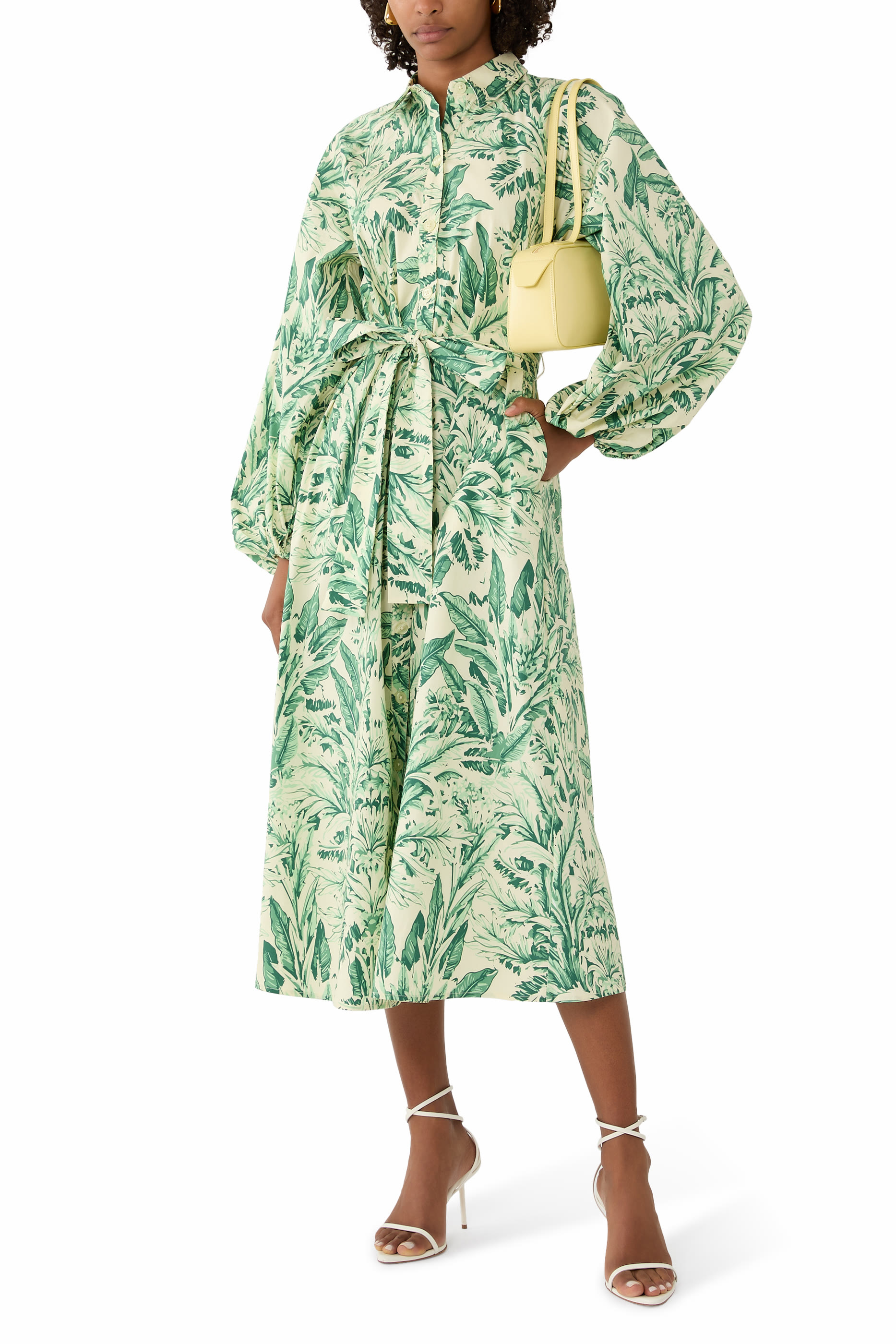 فستان ناجا متوسط الطول بنقشة قطن بوبلين