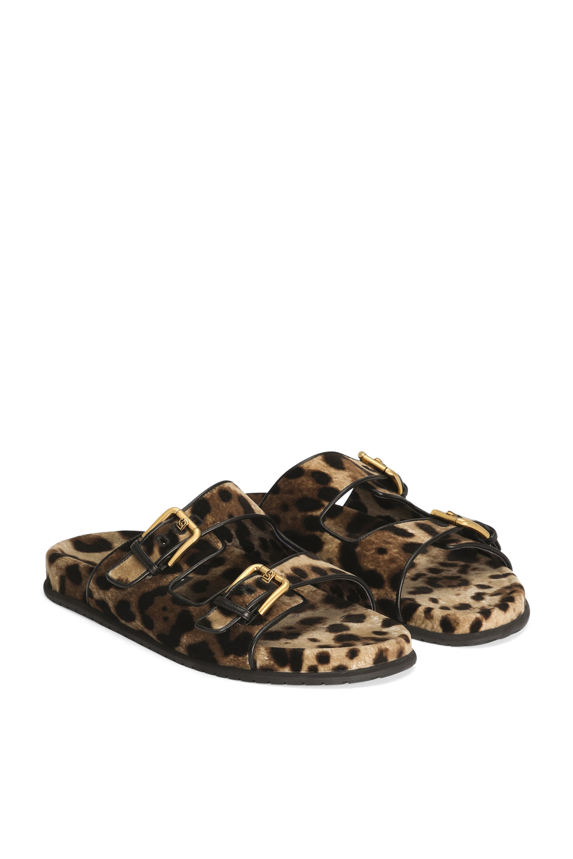 حذاء مفتوح بكعب مسطح بنقشة جلد فهد