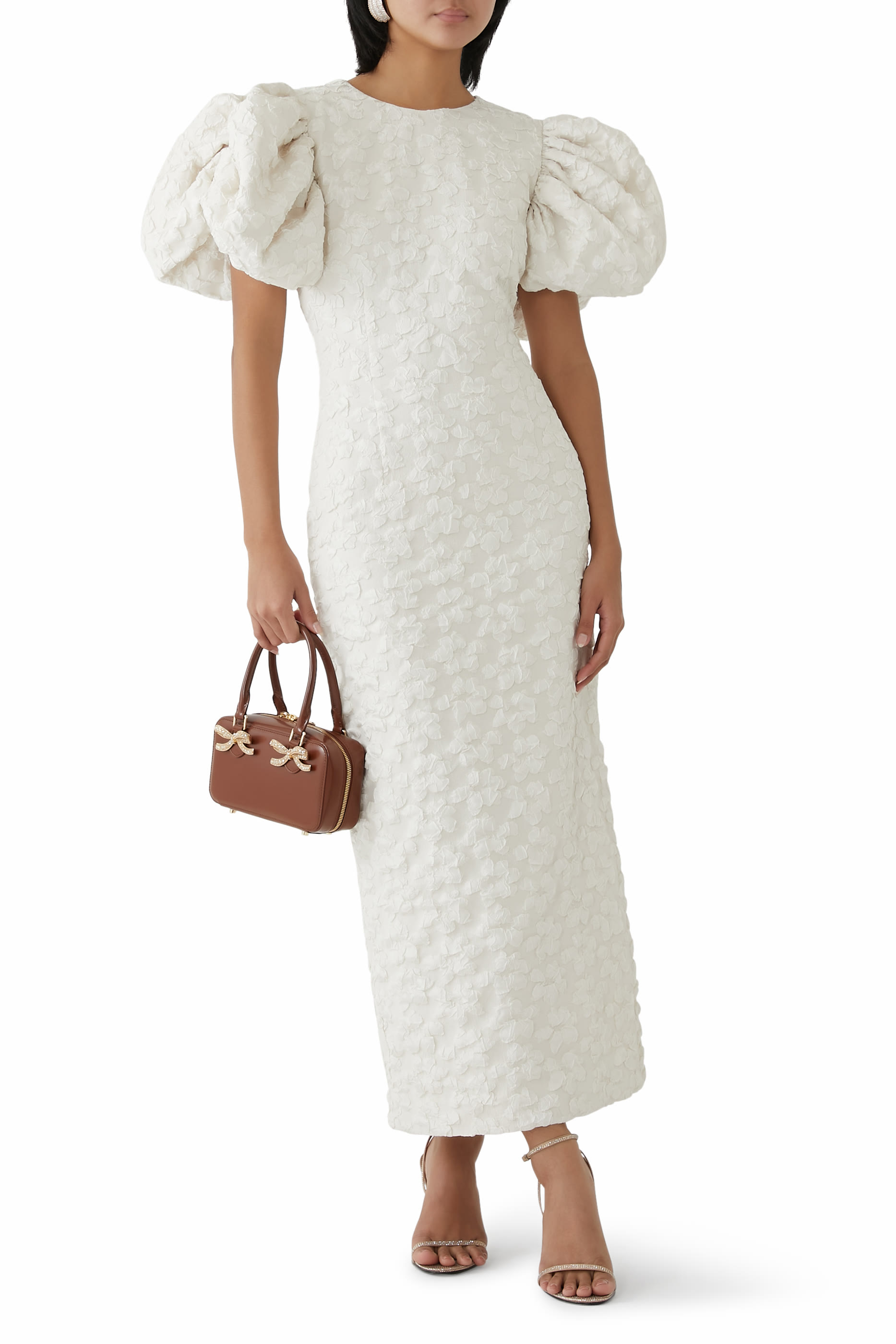 فستان متوسط الطول بتصميم منفوخ جاكار