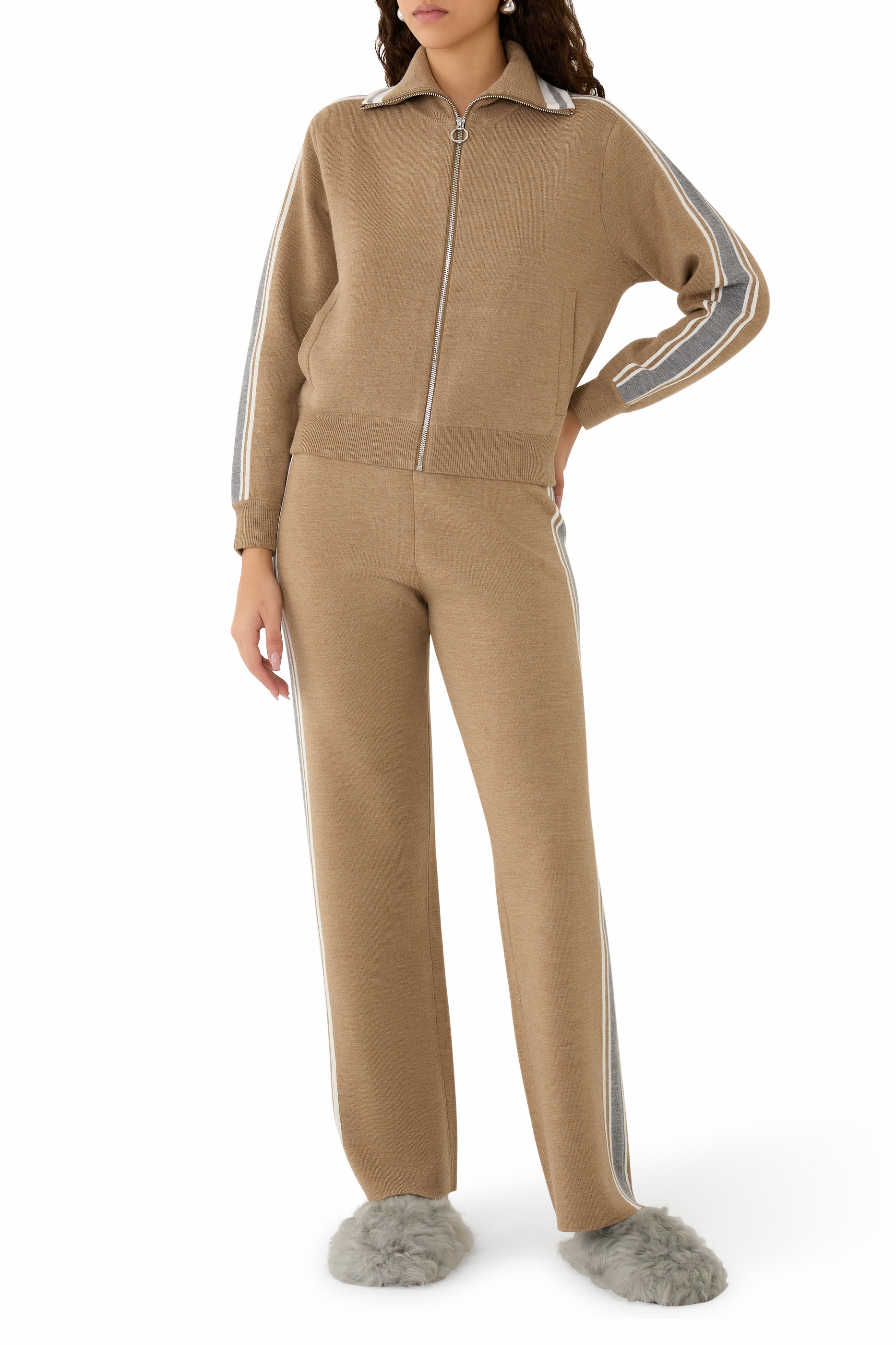 بنطال بينادا مخطط بقصة مستقيمة مزيج صوف