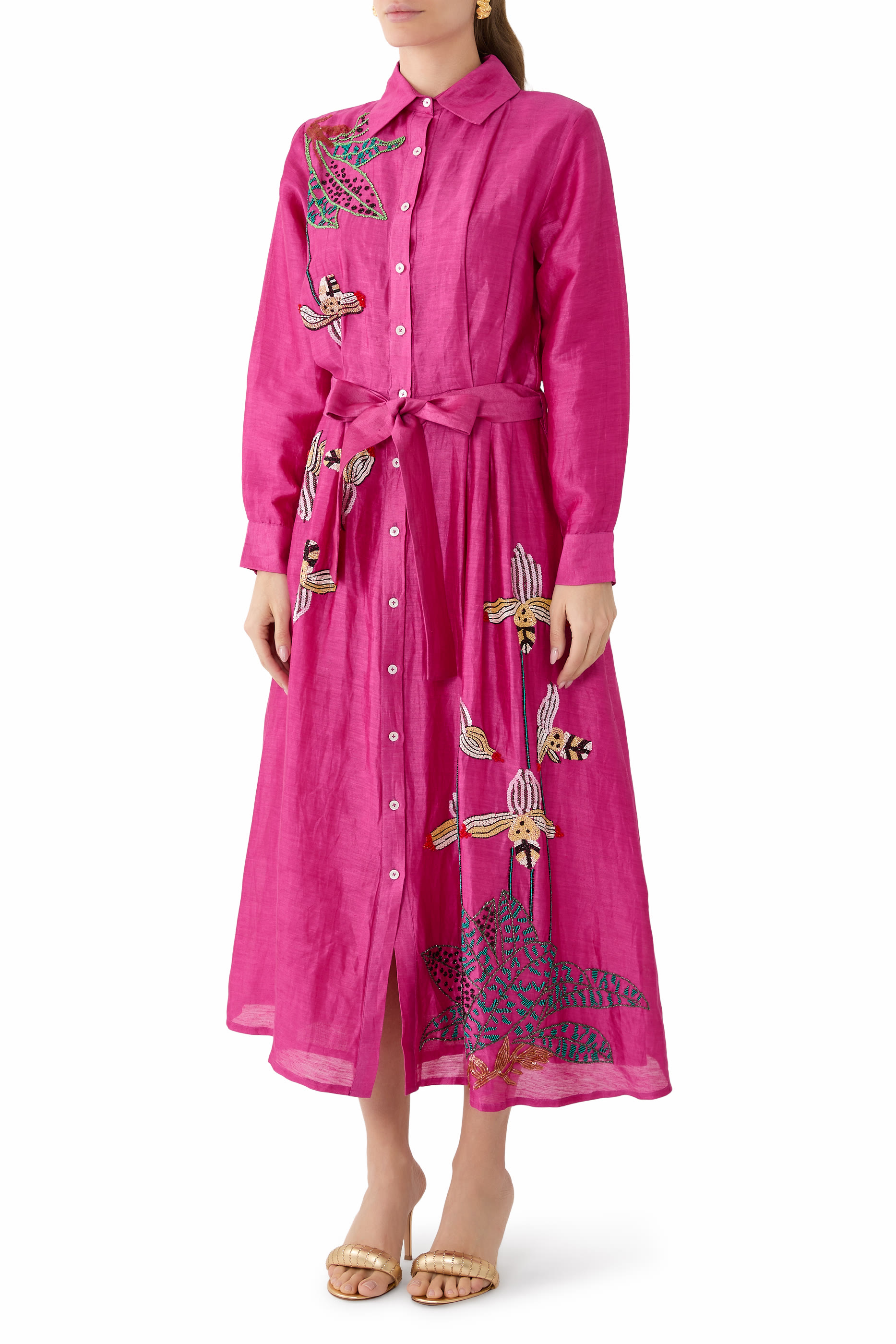 فستان سهرة مطرز بطبعة أوركيد