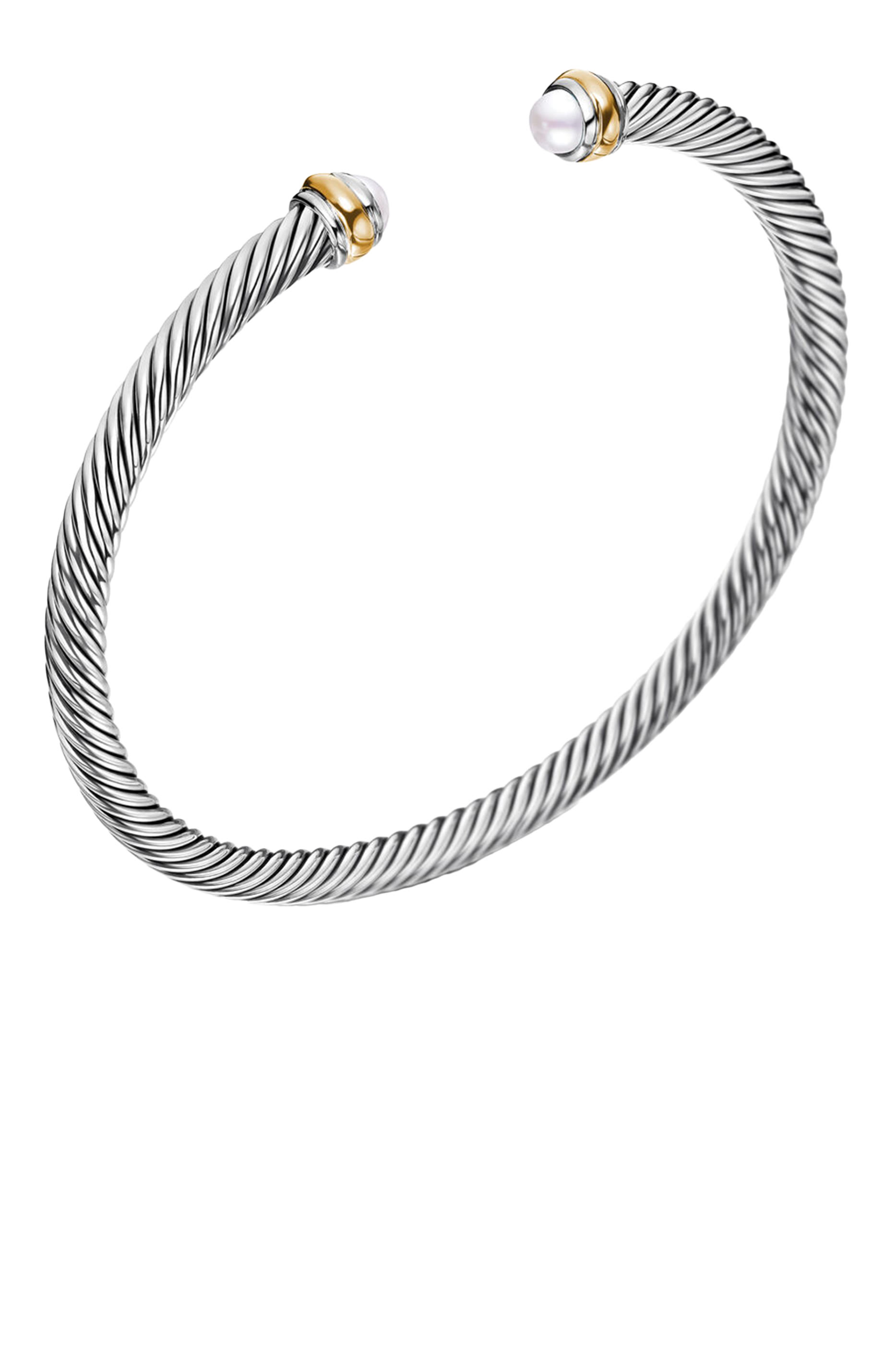 سوار كلاسيكي بتصميم كابل مرصع بالؤلؤ فضة إسترلينية وذهب أصفر عيار 18