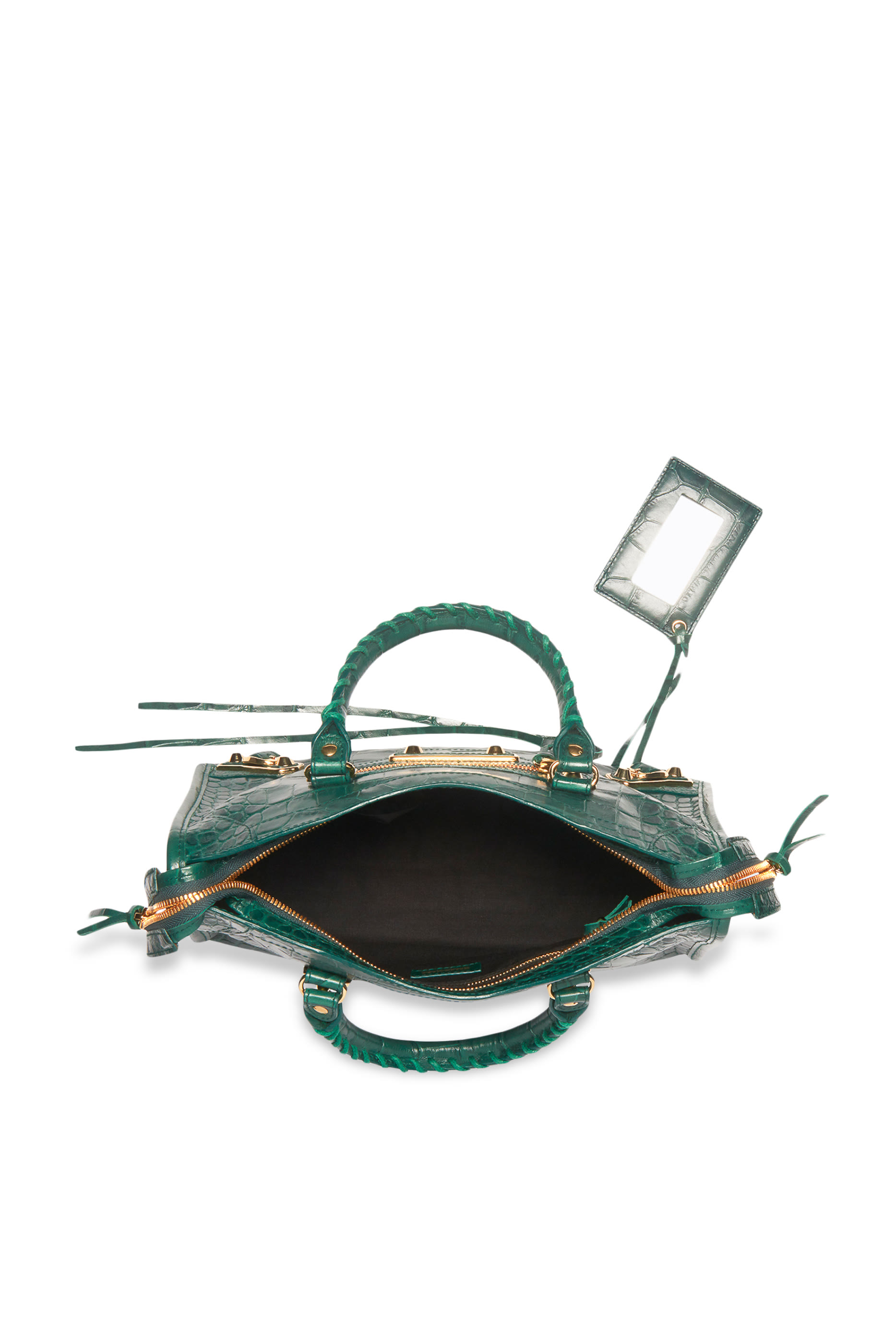 حقيبة سيتي بتصميم كلاسيك لامع ونقشة جلد التمساح