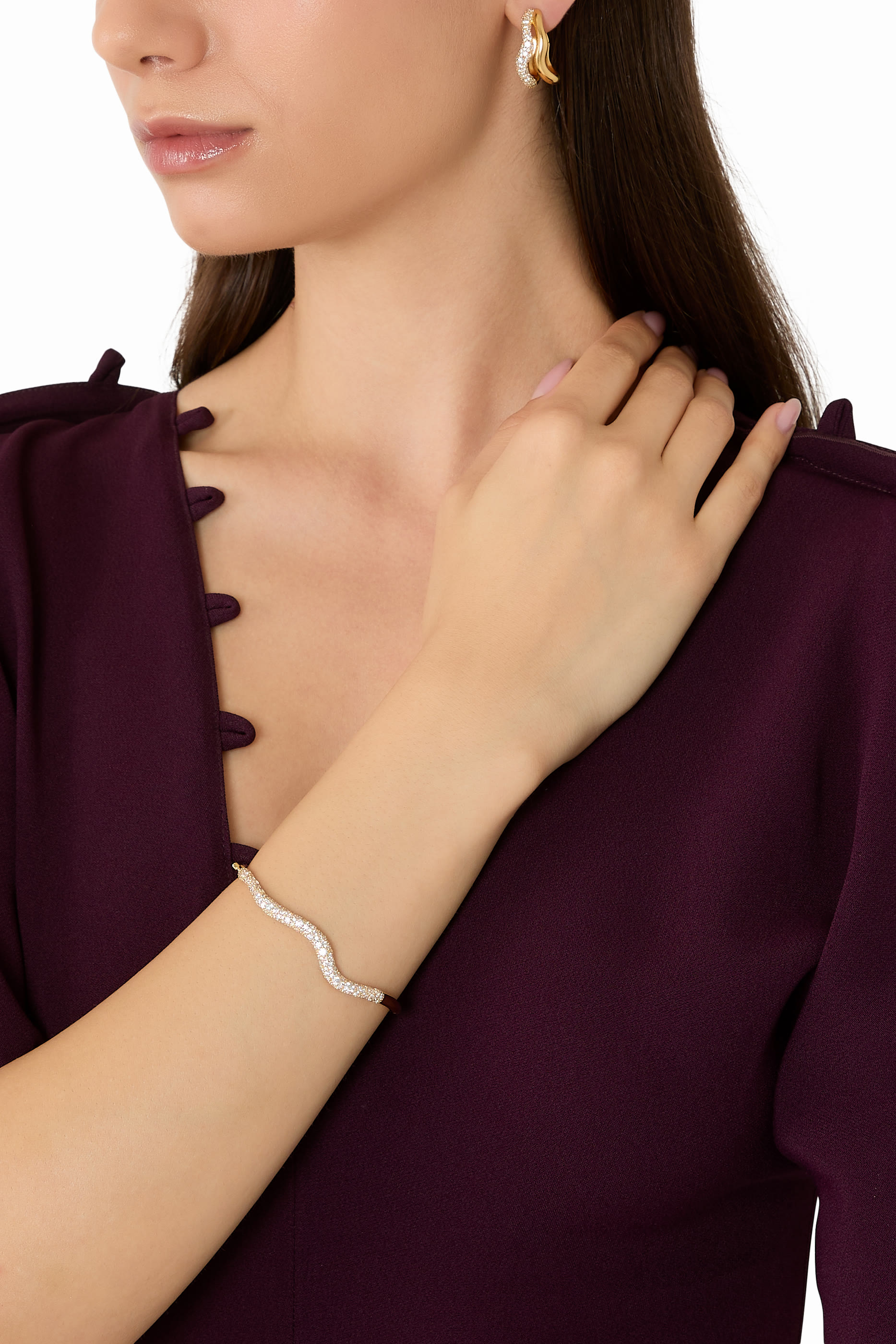 سوار مولتن سنو ريبل بمفصلة مرصع بأحجار زركونيا مكعبة، نحاس مطلي بذهب عيار 18