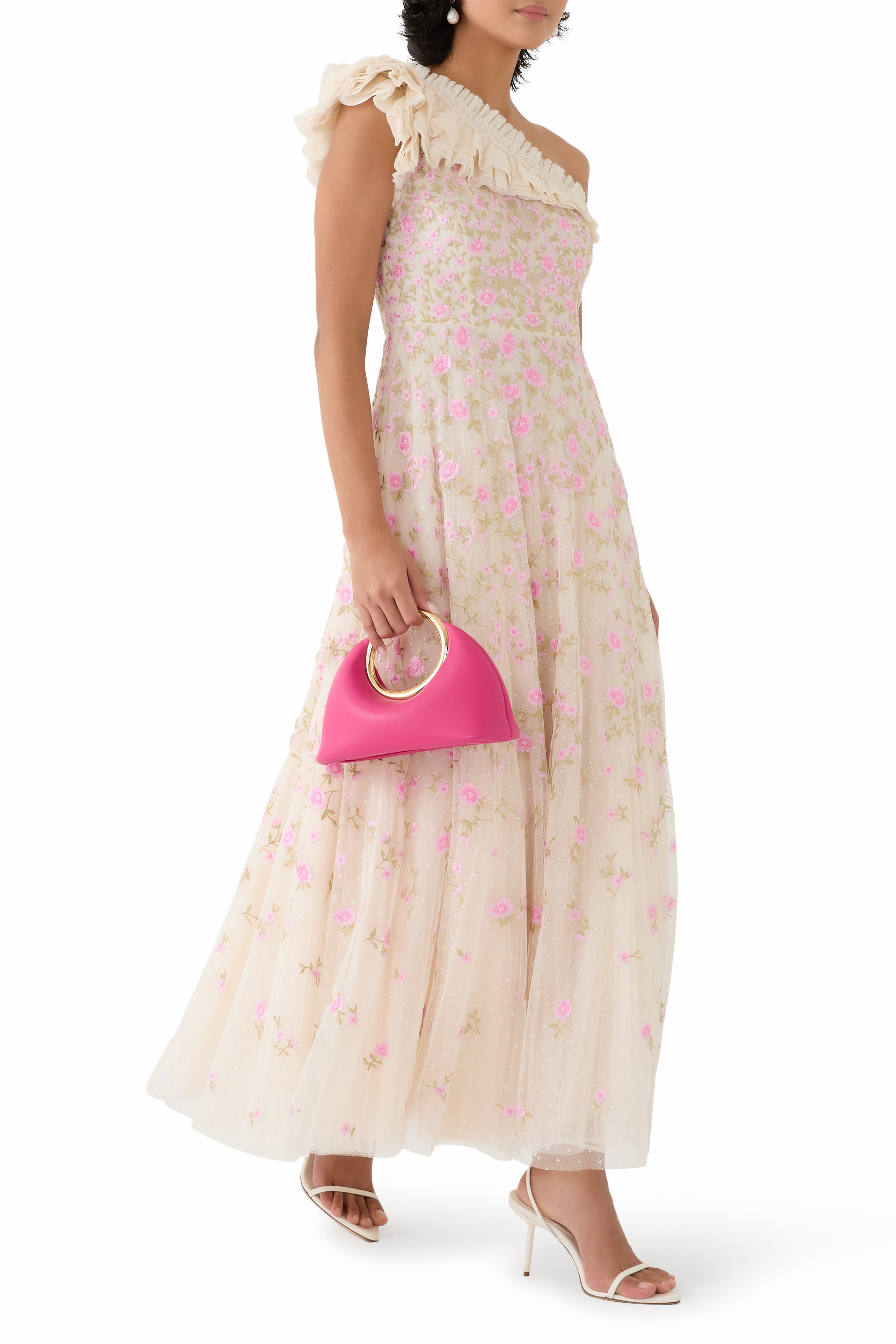 فستان سهرة ليا ديتسي بطول الكاحل وكتف مكشوف null