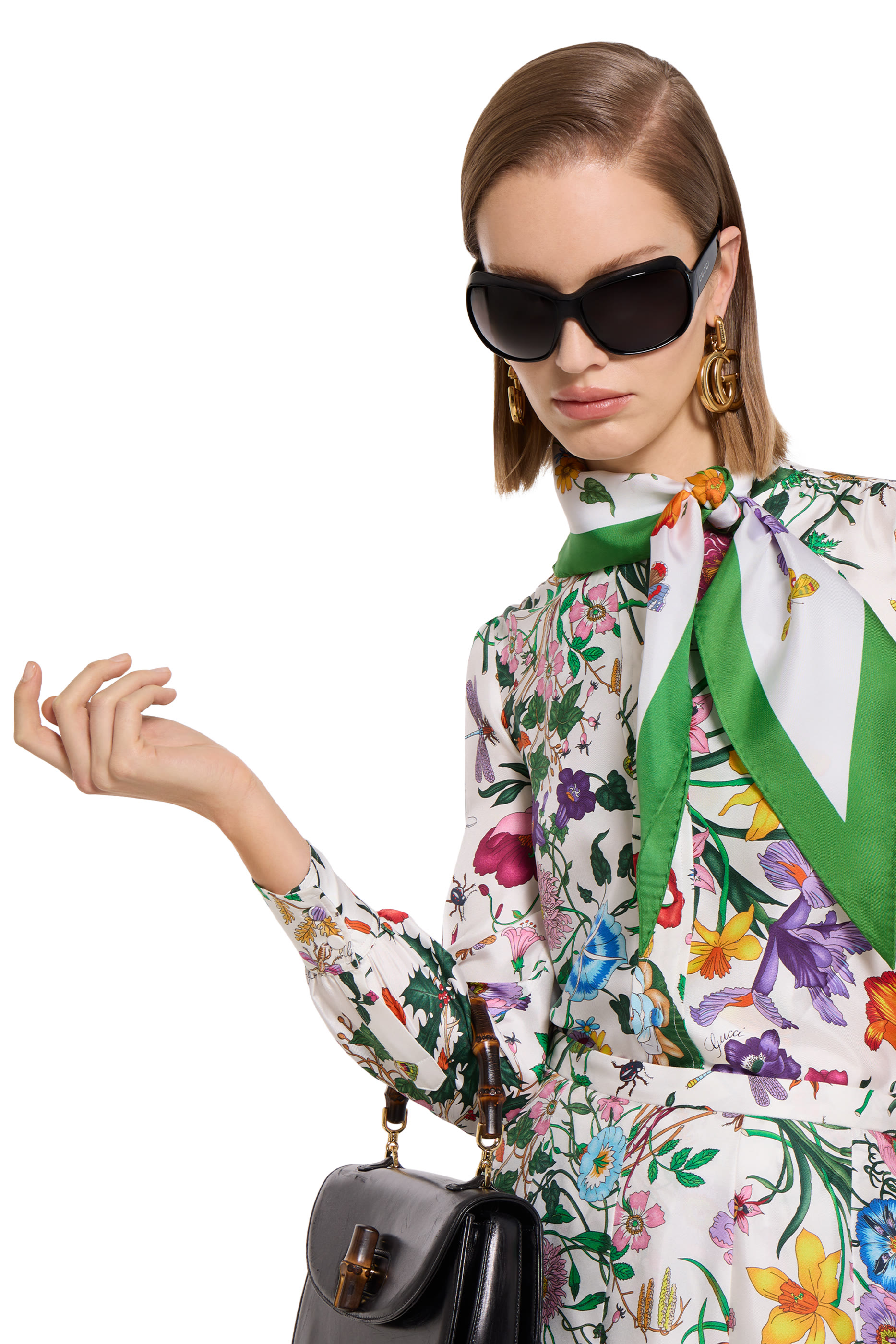 وشاح بتصميم معين مزين بطبعات حرير تويل