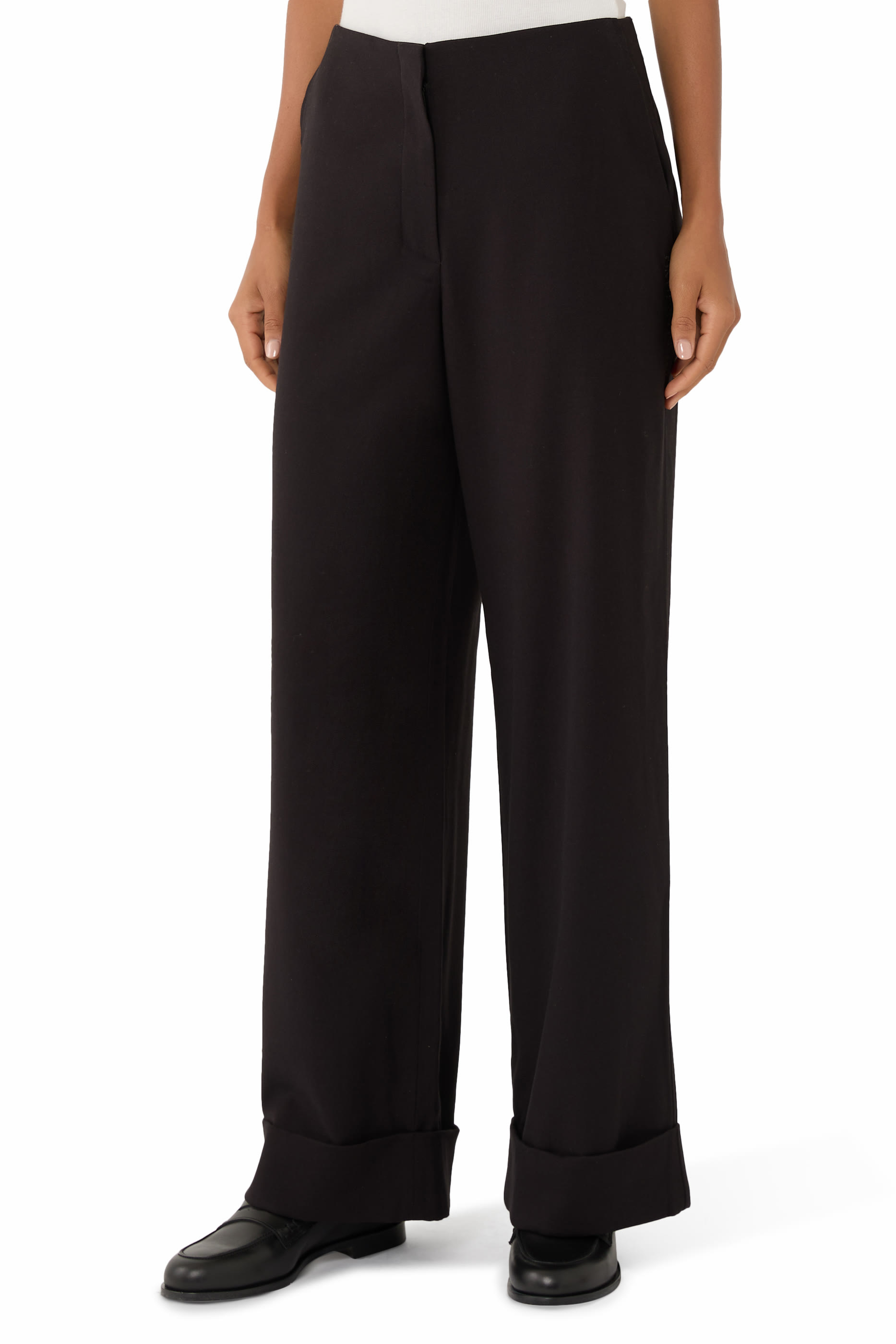 Folded Wide-Leg Formal Trousers