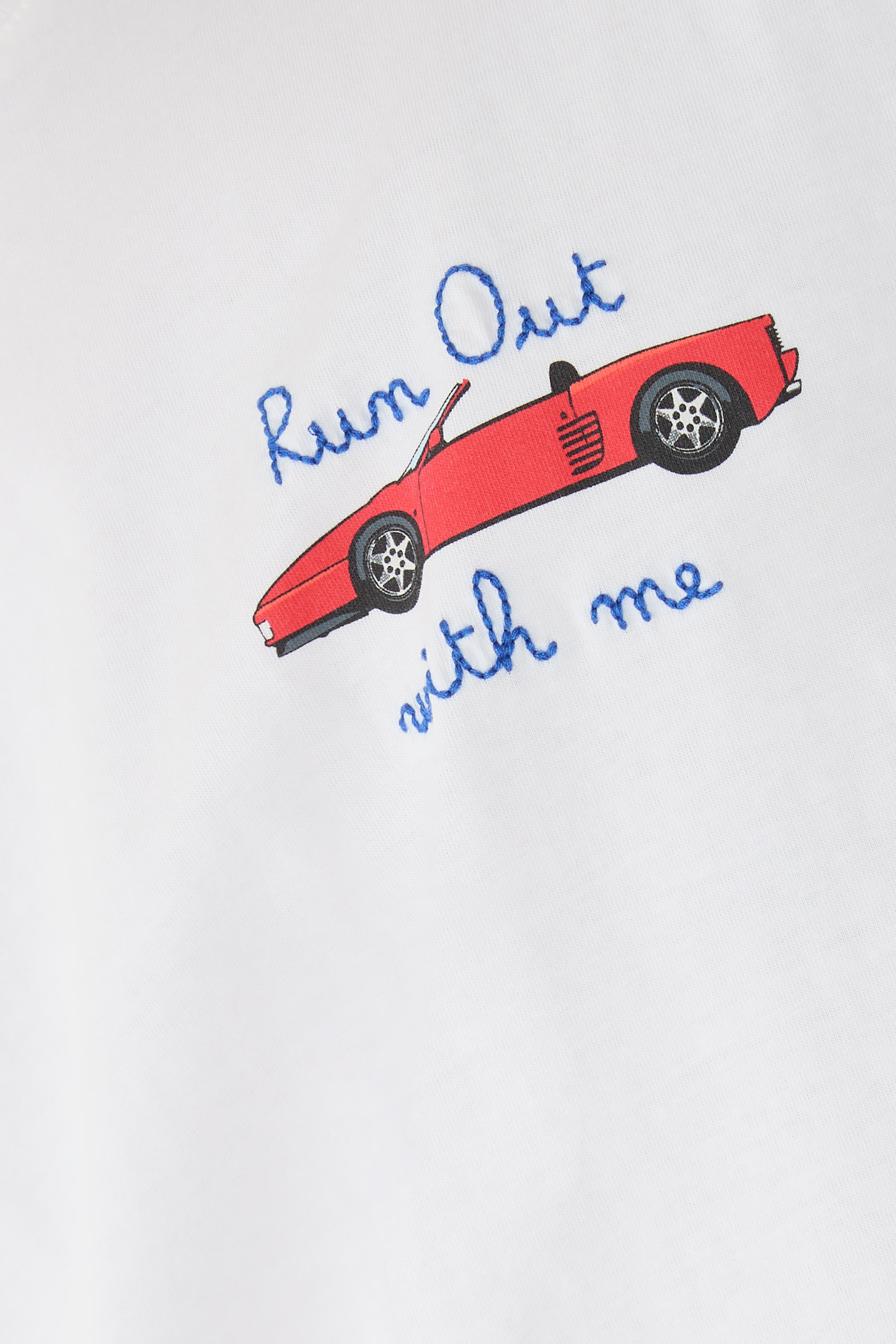 Car Print and Run Out with Me Embroidery T-Shirt