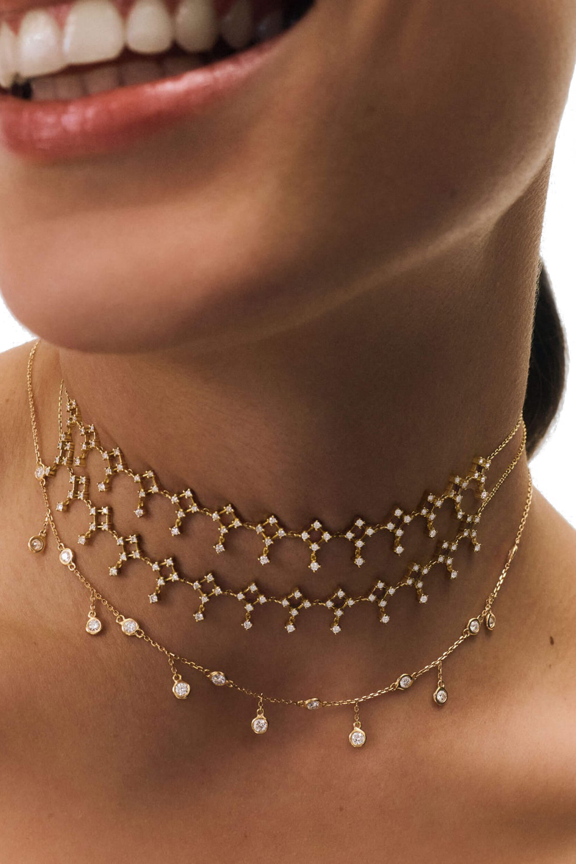 قلادة رقبة جيبسي مزينة بالماس، ذهب أصفر عيار 18