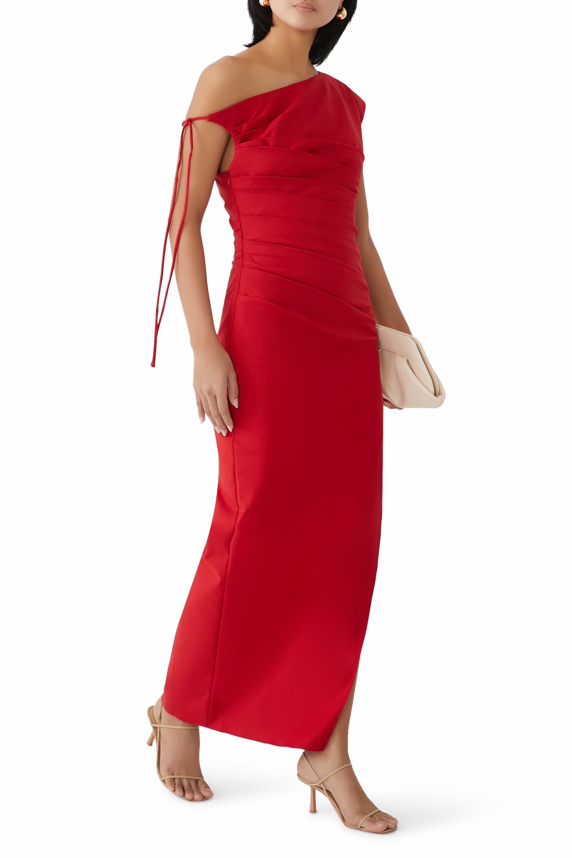 فستان لاني متوسط الطول بتصميم مزموم