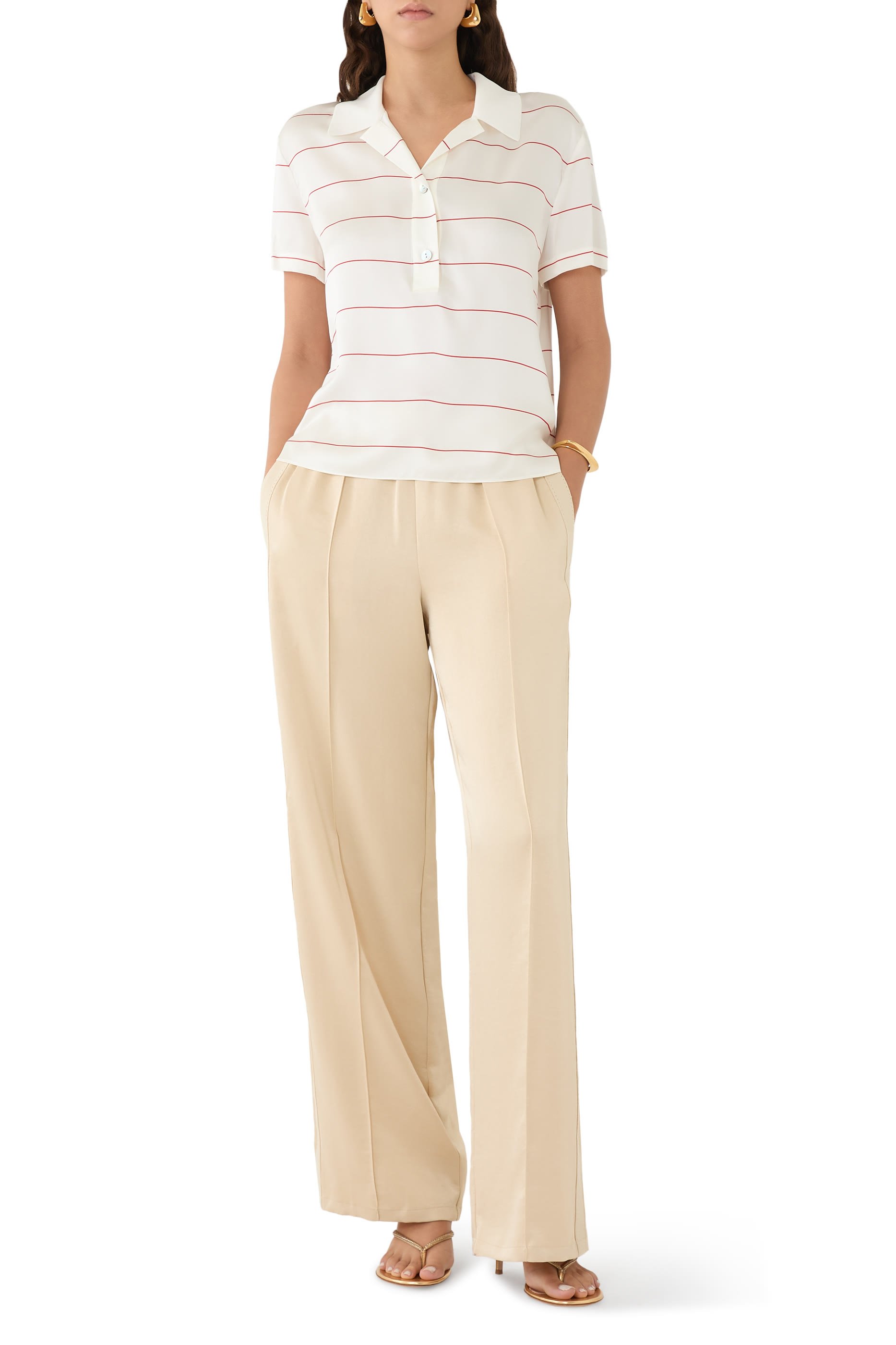 قميص بولو مخطط بياقة منسوجة حرير