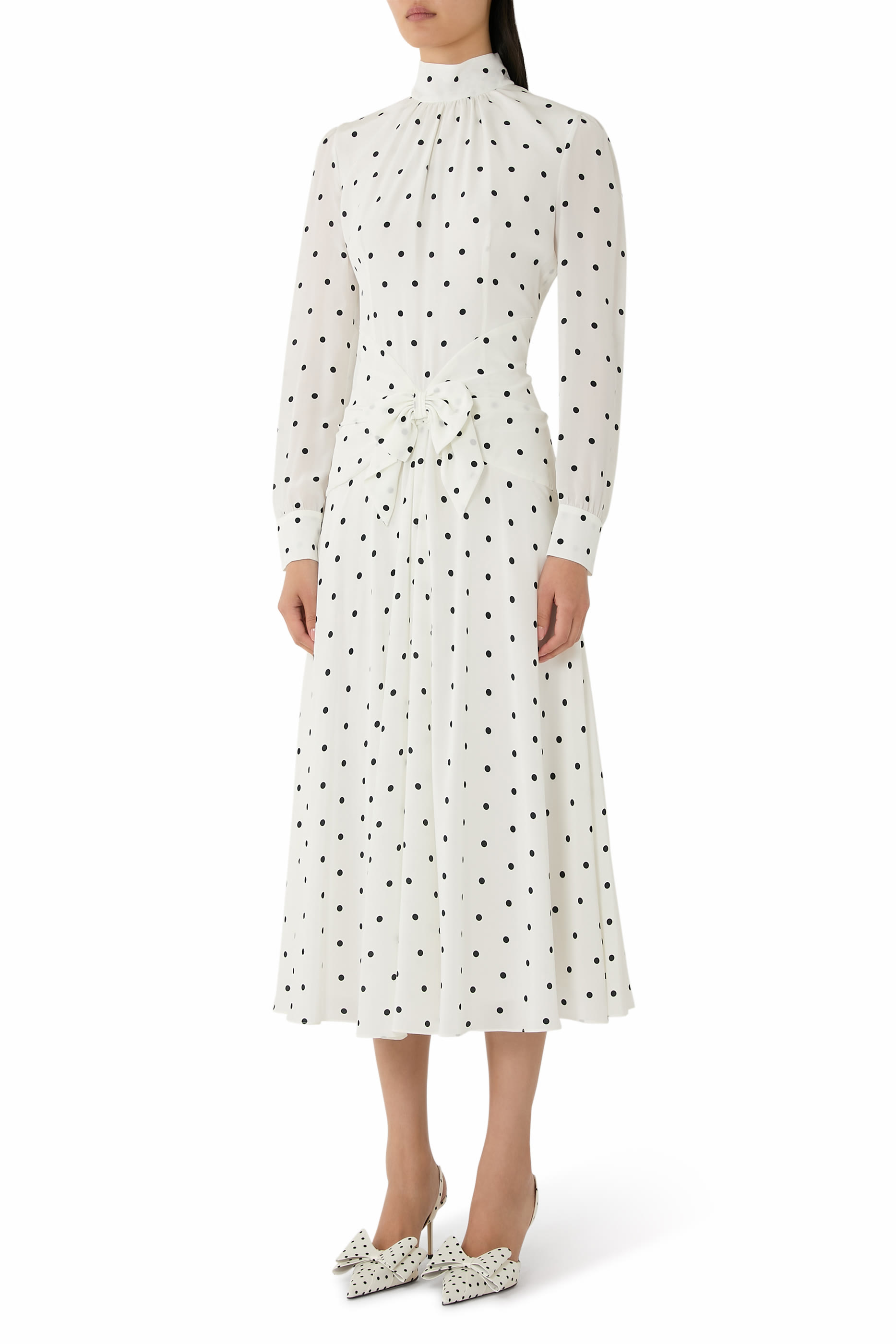 Polka Dot High-Neck Dress