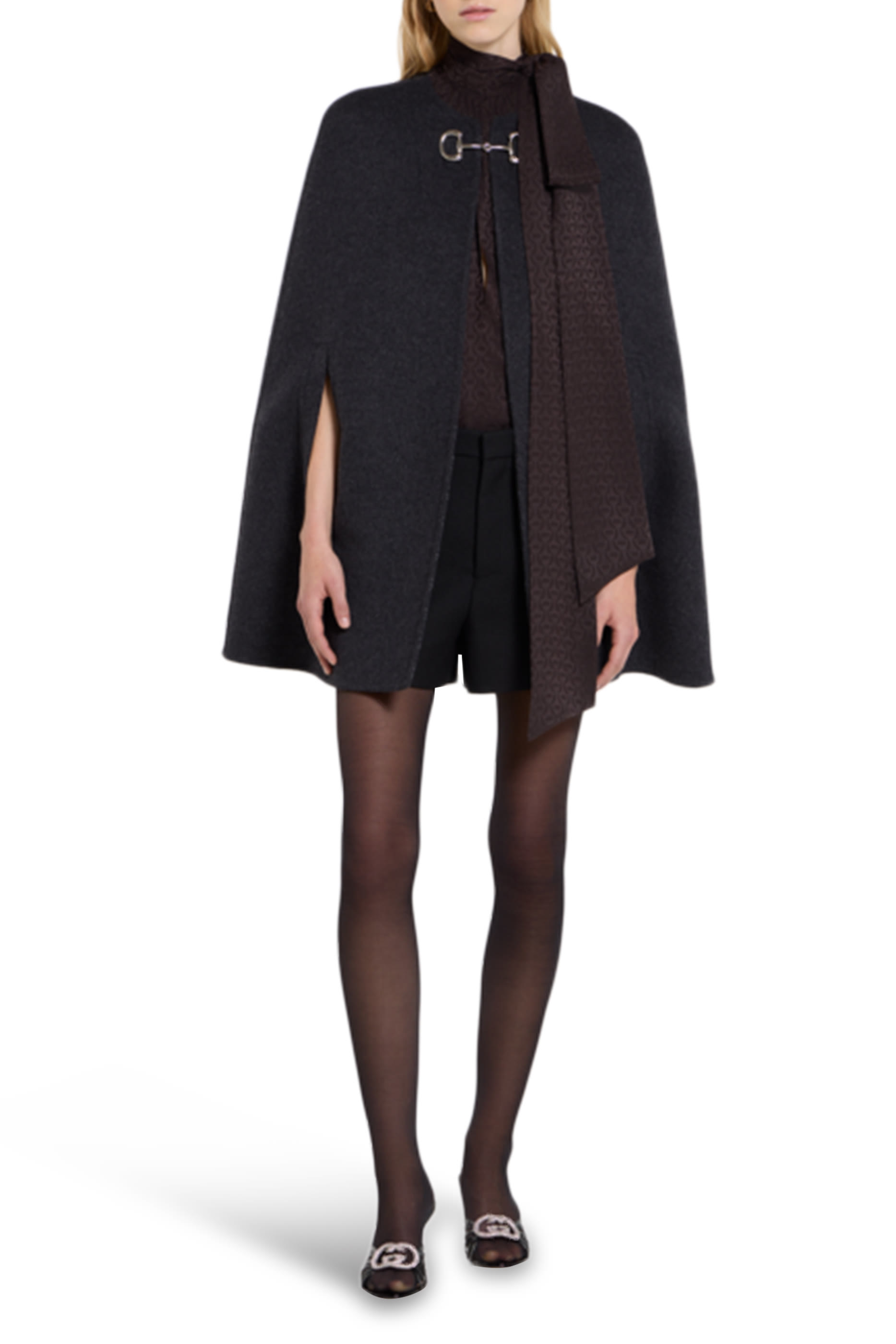 Silk Wool Cape with Horsebit 