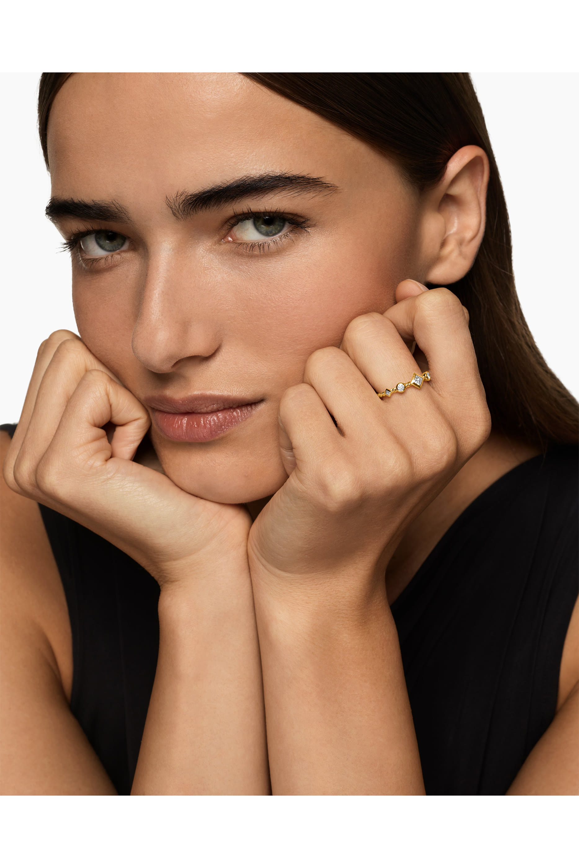 خاتم كابل مرصع بماس ذهب أصفر عيار 18