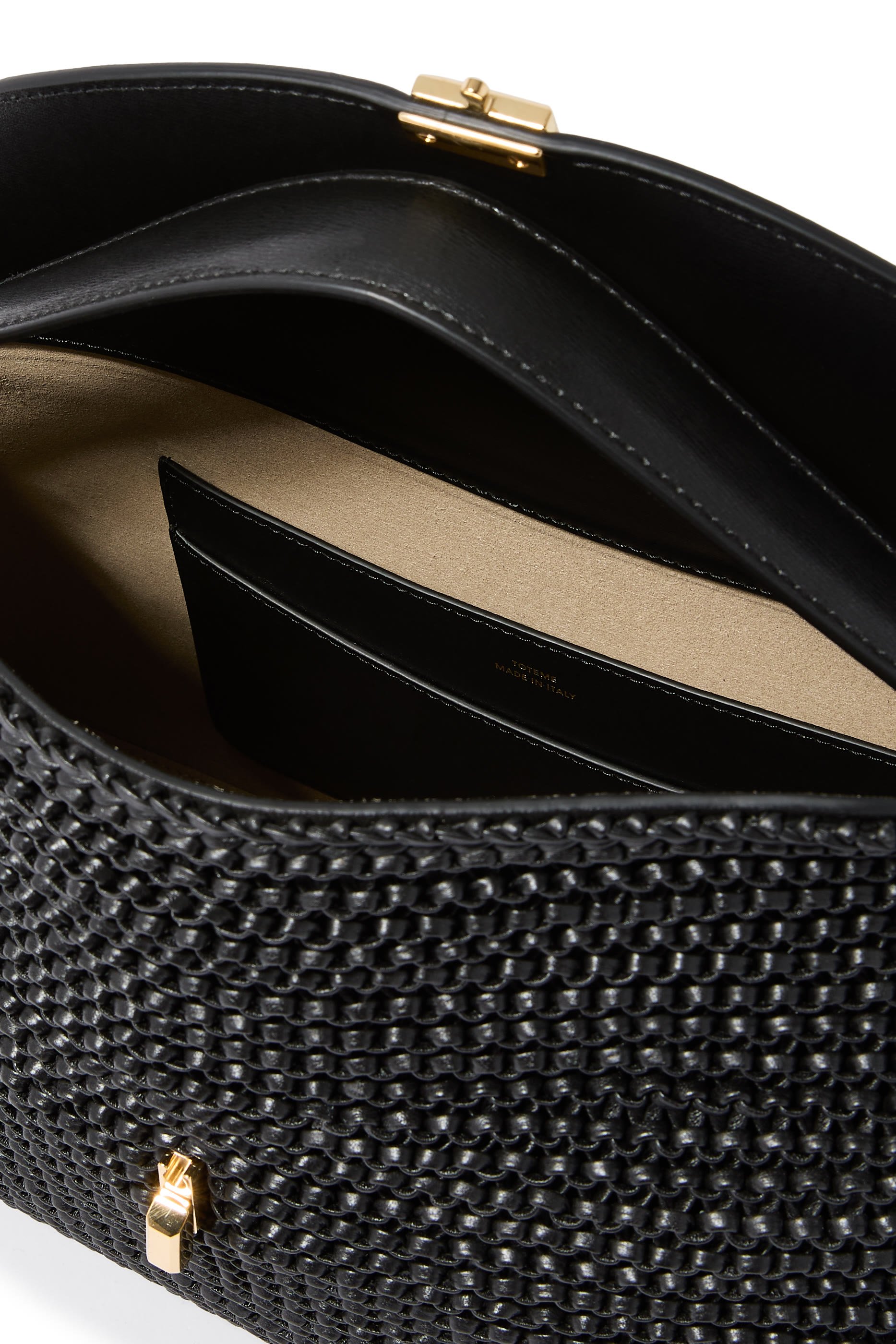 حقيبة يد بإغلاق على شكل حرف T جلد منسوج