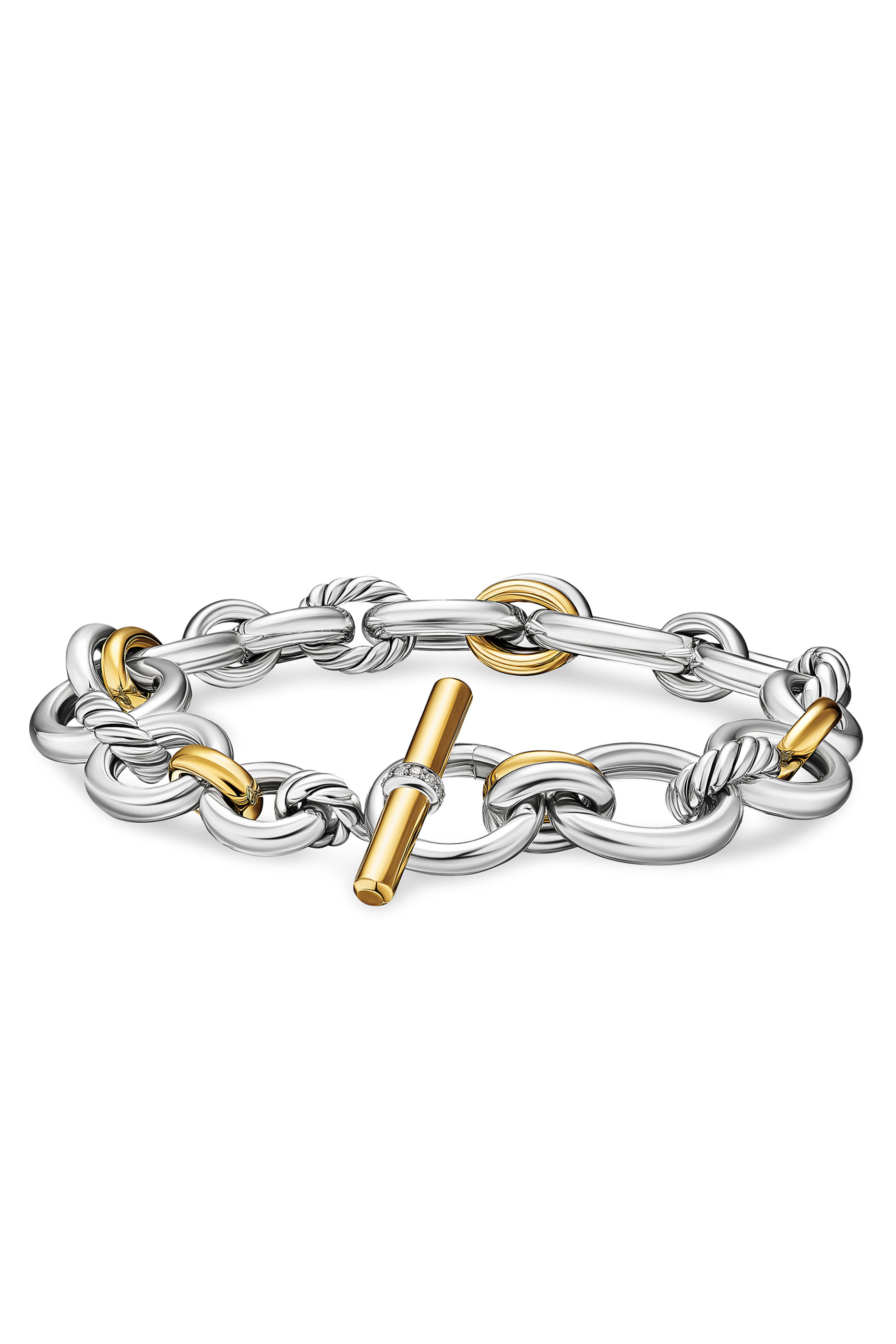 سوار ميرسر بتصميم سلسلة وشعار الماركة مرصع بماس، ذهب أصفر عيار 18 وفضة استرلينية