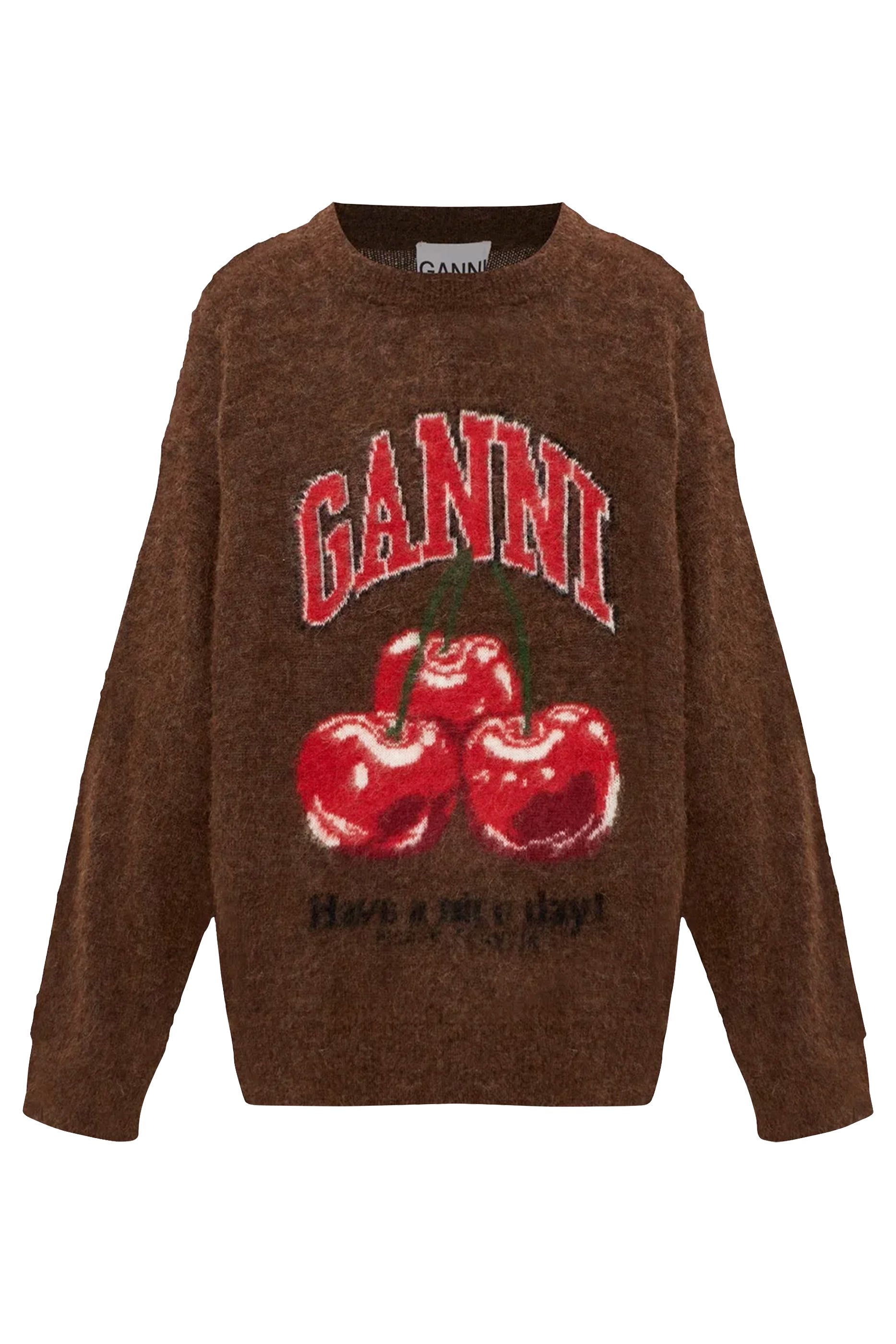 كنزة بقصة فضفاضة ونقشة غرافيكية ألبكة ناعم