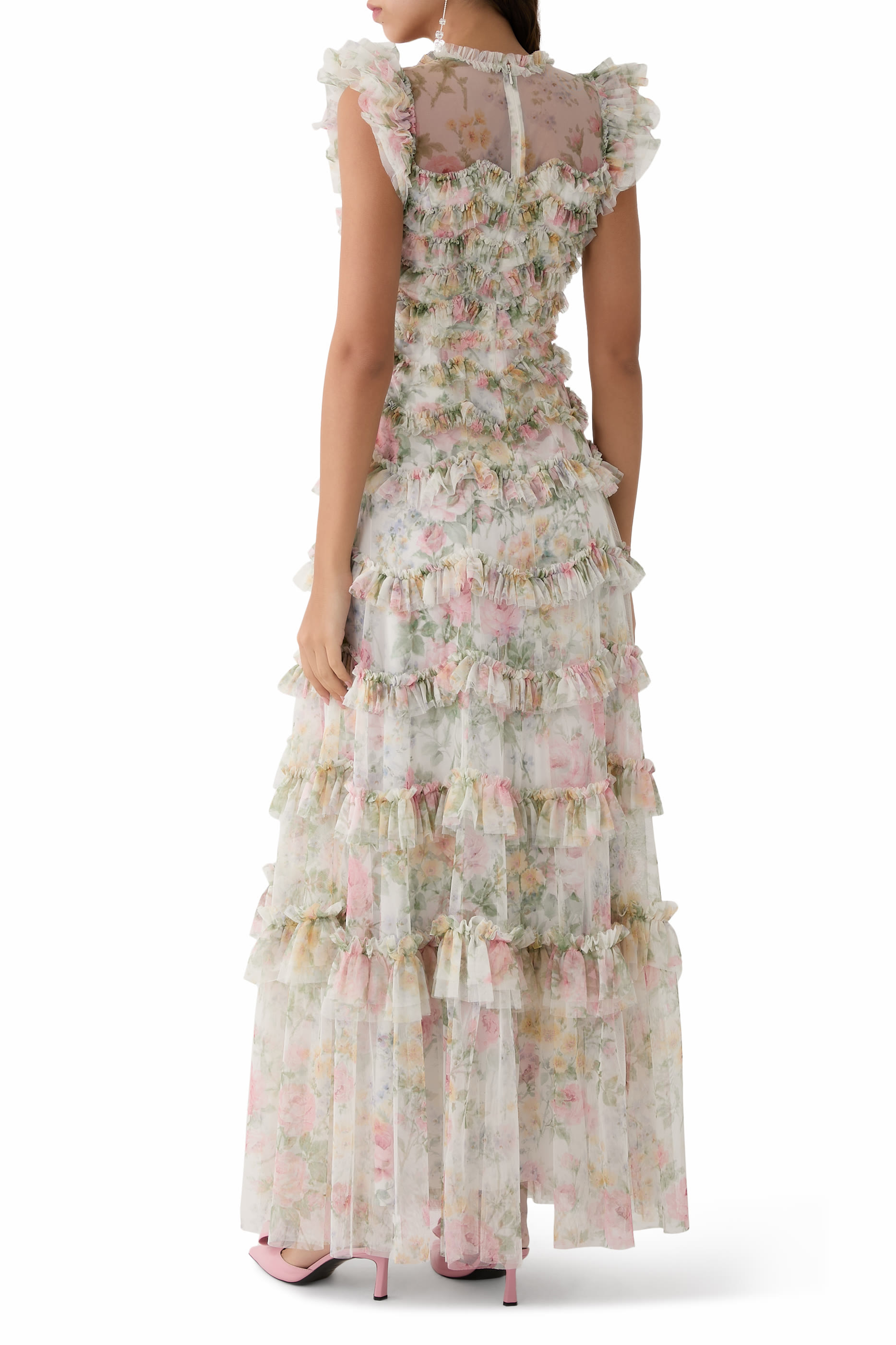 فستان سهرة بومبادور جاردن بياقة مستديرة null