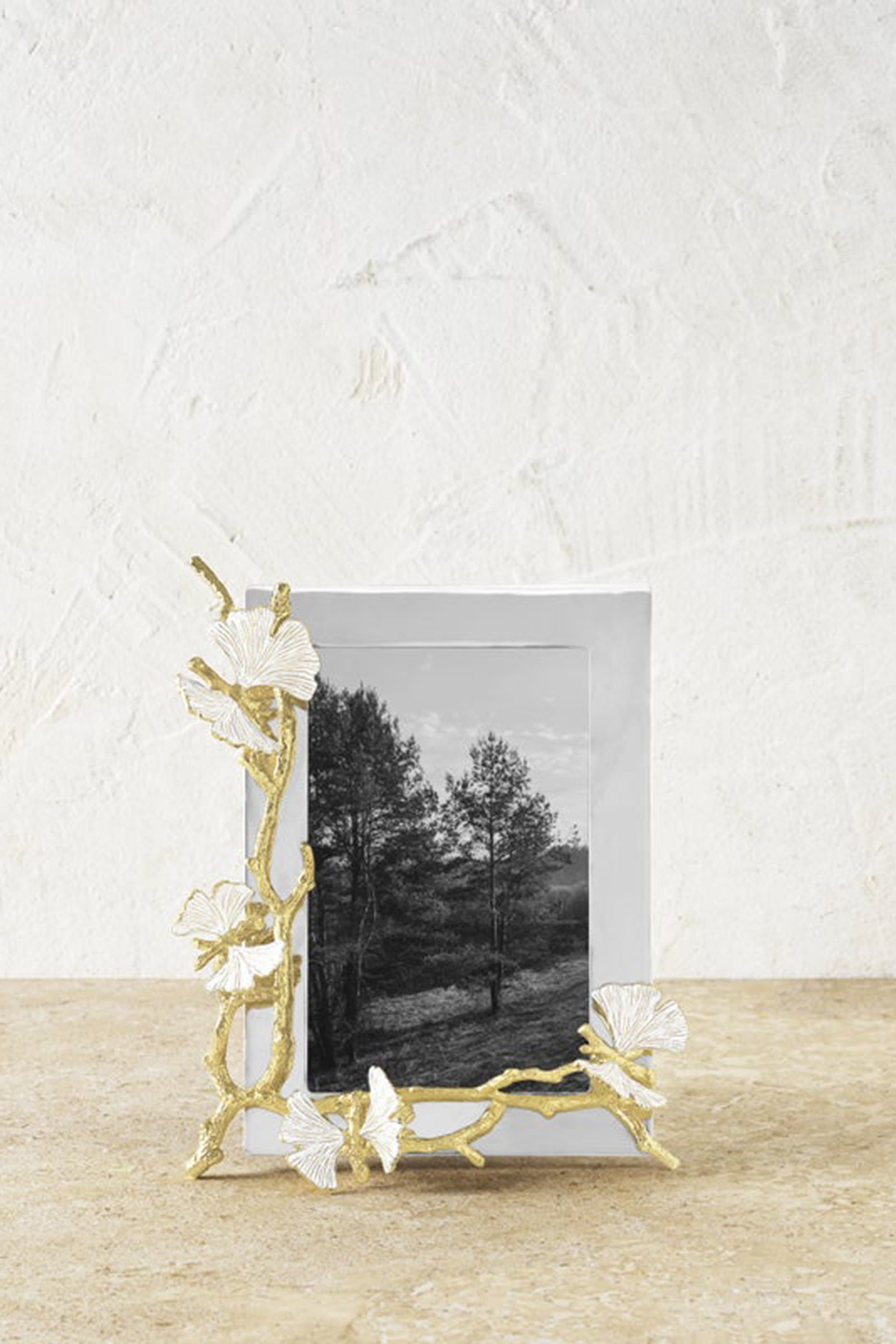 إطار صور بتصميم فراشة الجنكة بلون ذهبي عاكس للضوء، 4x6