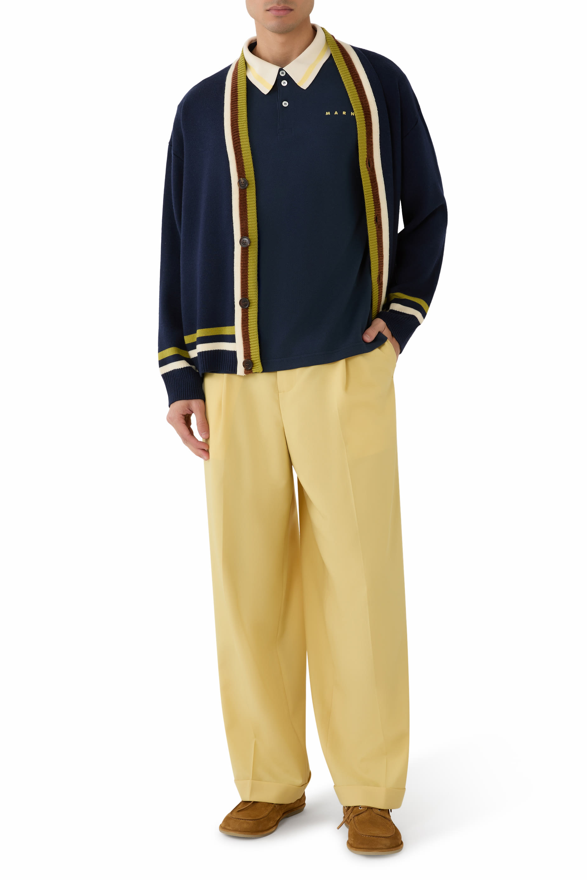 قميص بولو بياقة مخططة قطن بيكيه