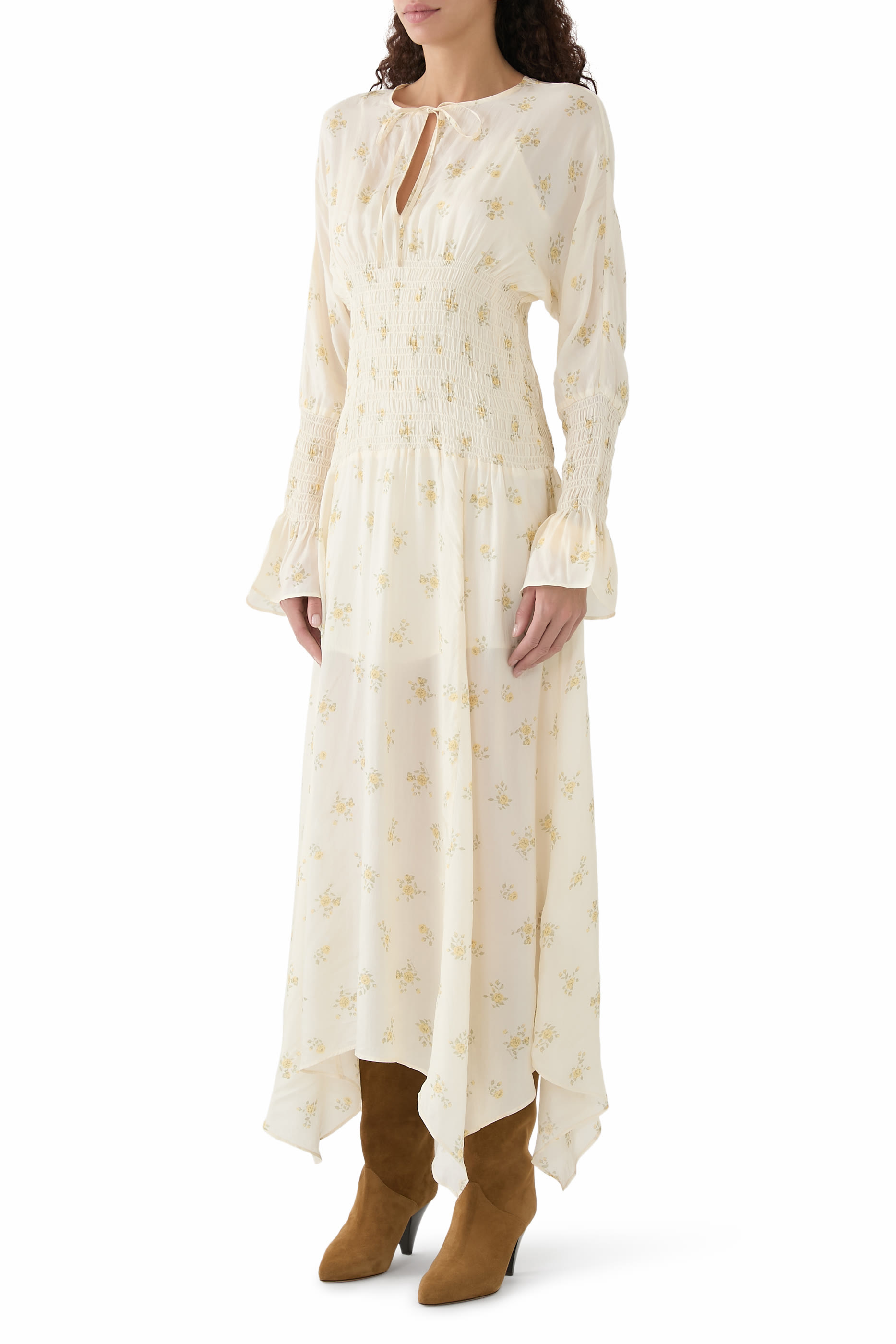 فستان بنمط زهور متوسط الطول