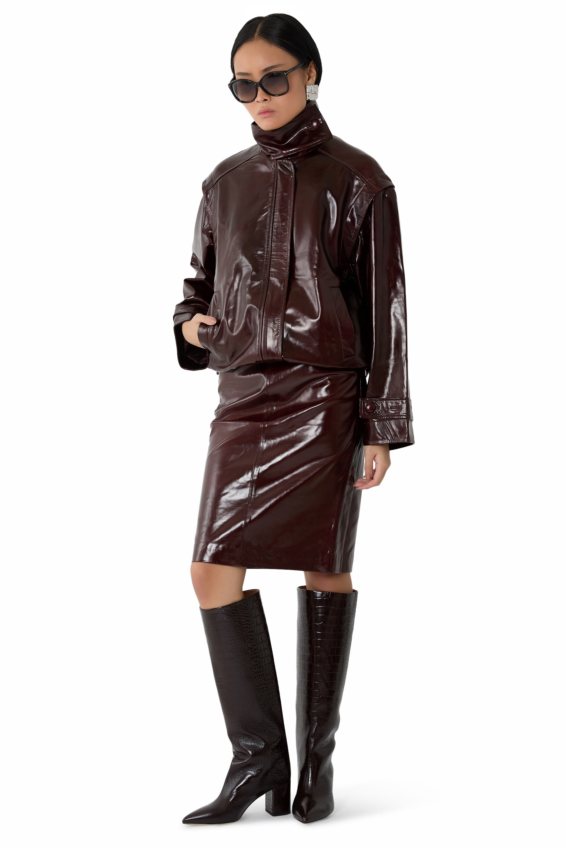 جاكيت بقصة فضفاضة جلد