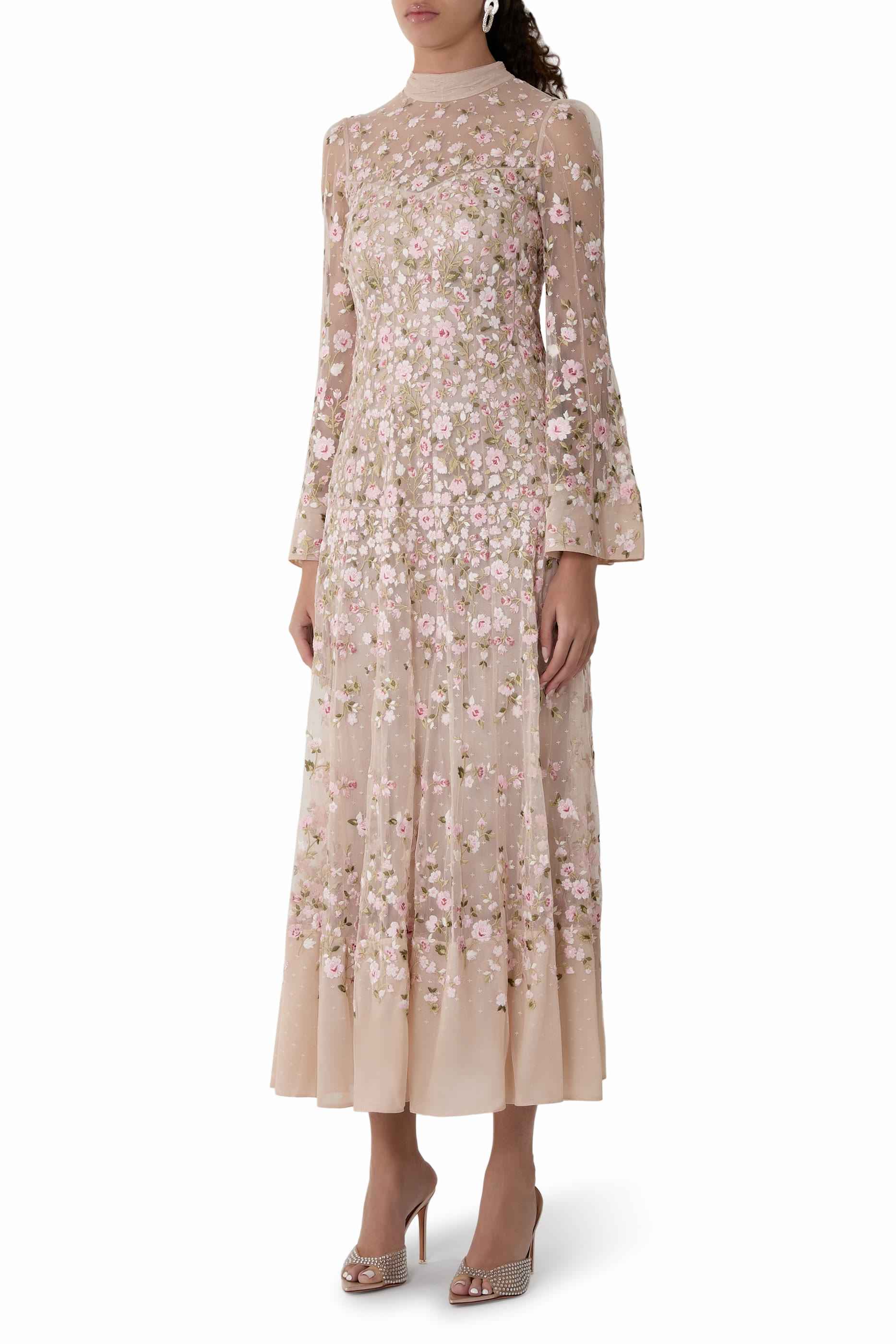 فستان سهرة سيلفيا بطول الكاحل بنقشة ورود