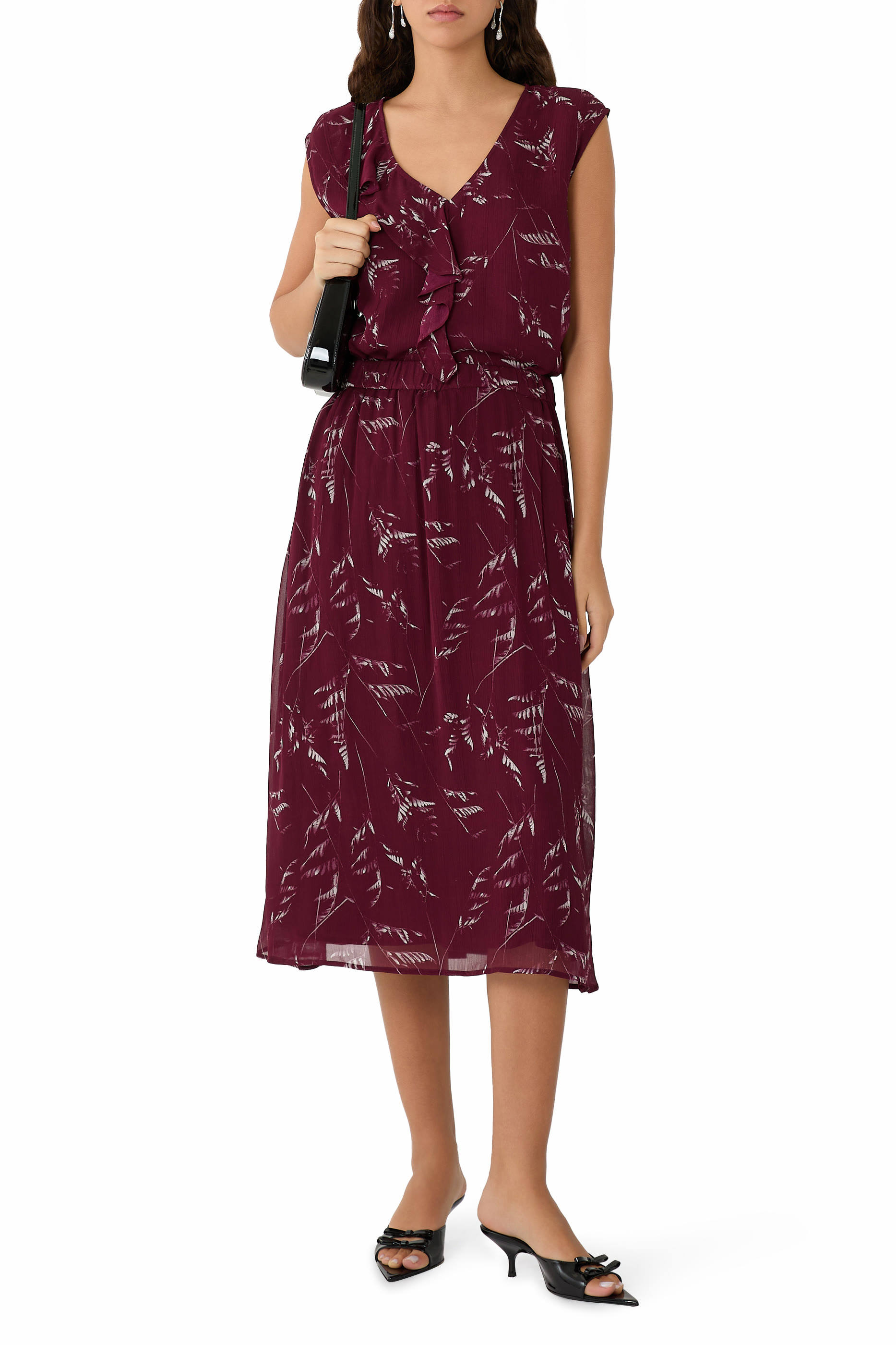 Foliage Print Chiffon Midi Skirt 