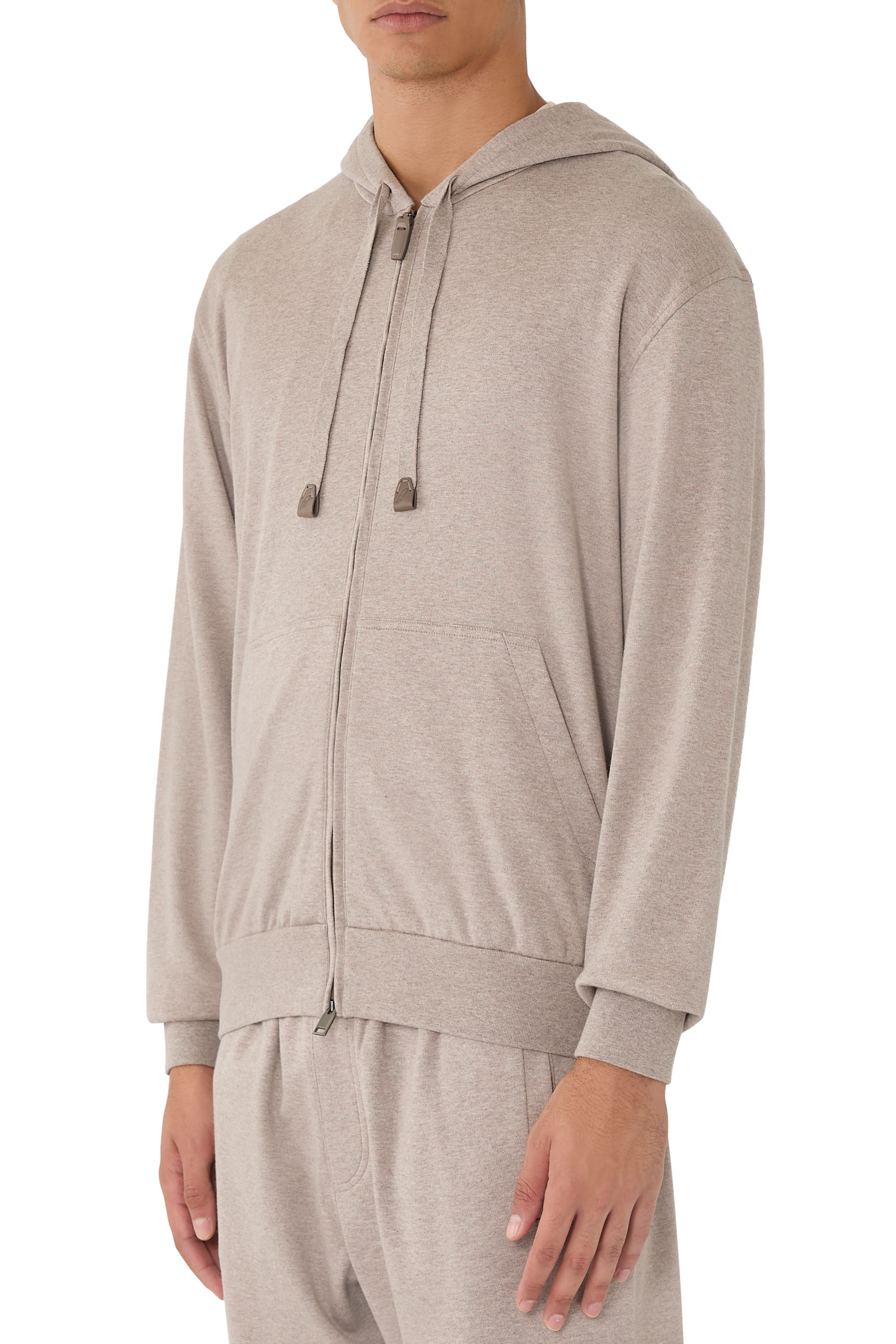 Stretch Cotton Piqué Full Zip Hoodie