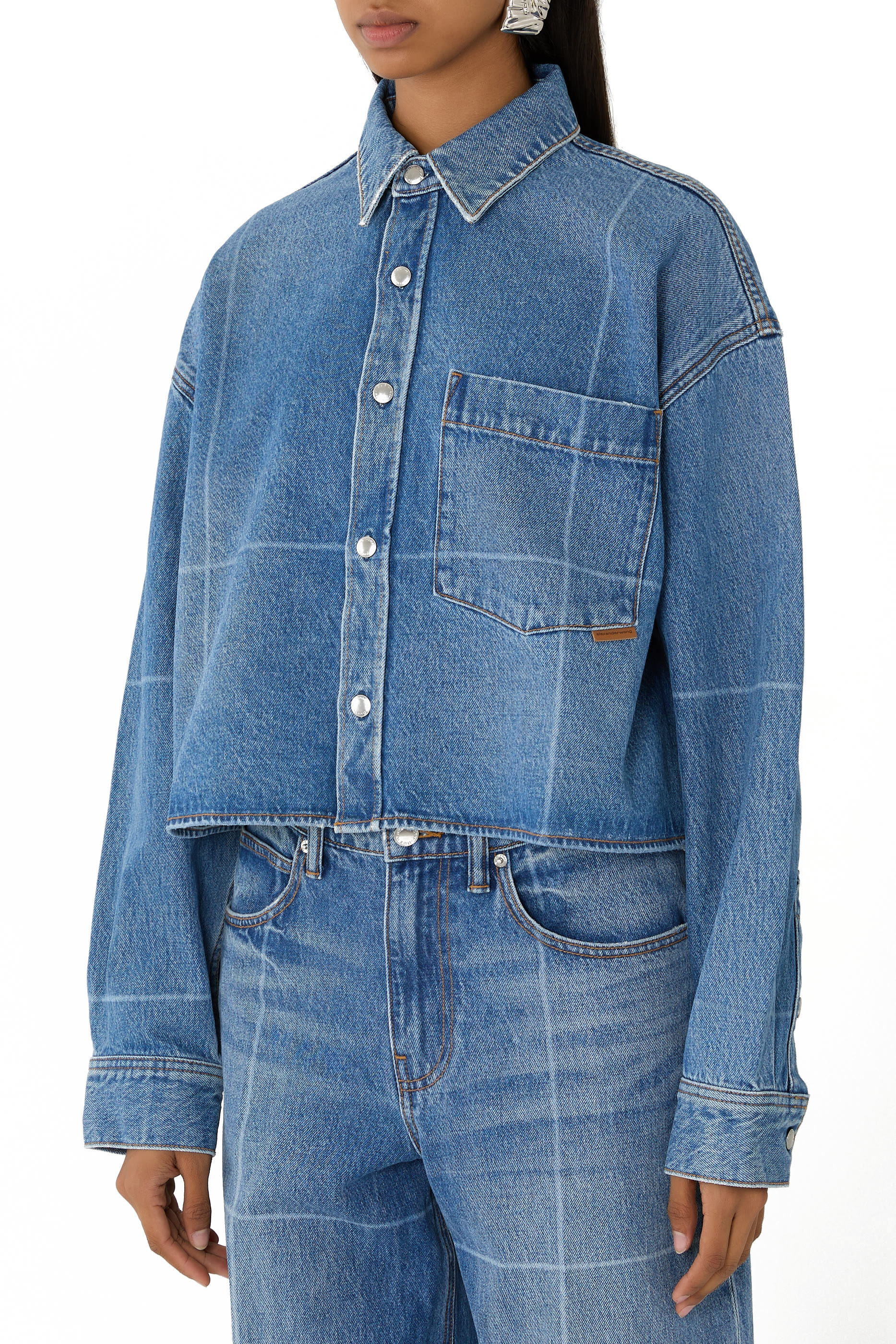 Foldline Denim Crop Shirt