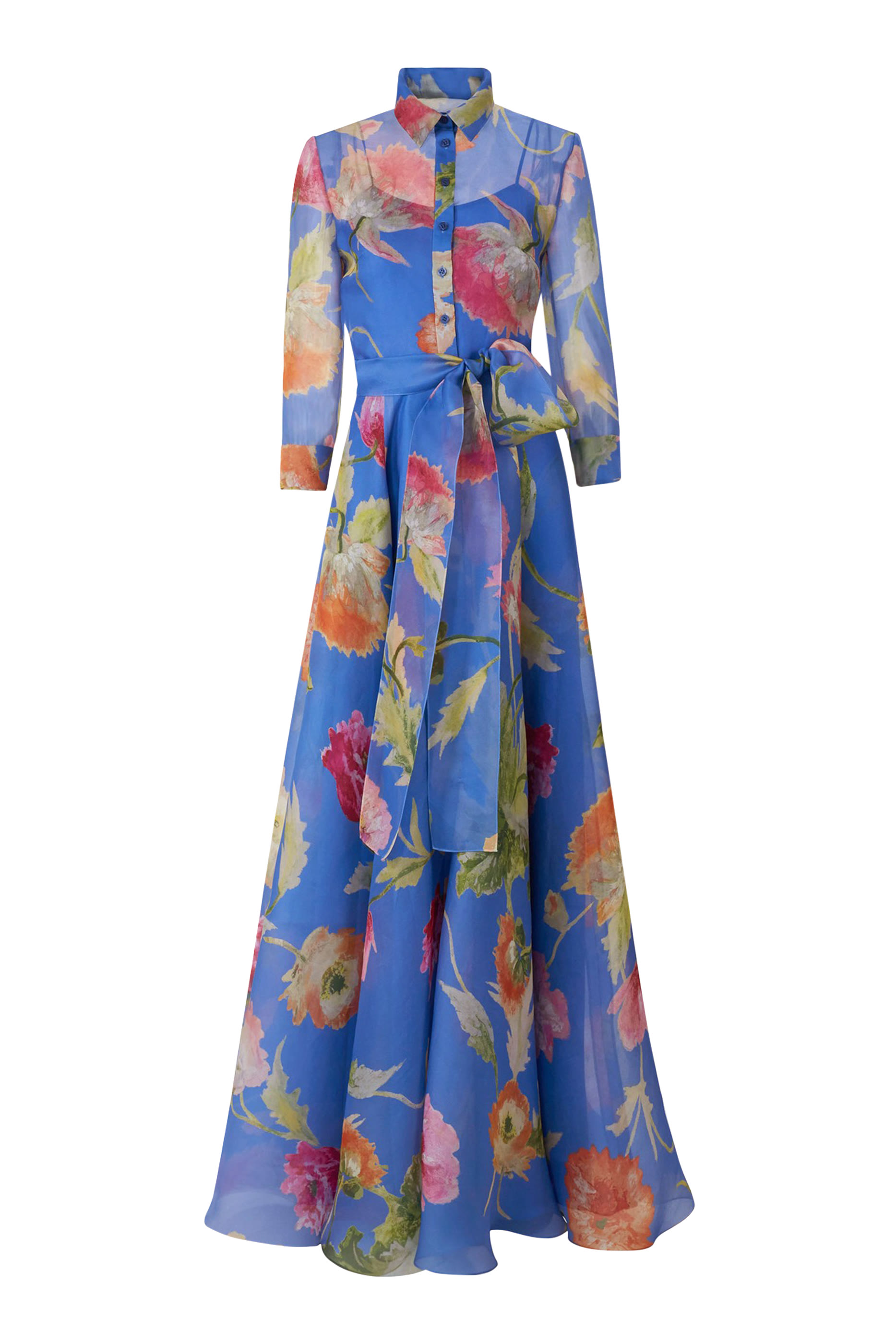 فستان سهرة ترنش بنقشة زهور خشخاش أورغانزا