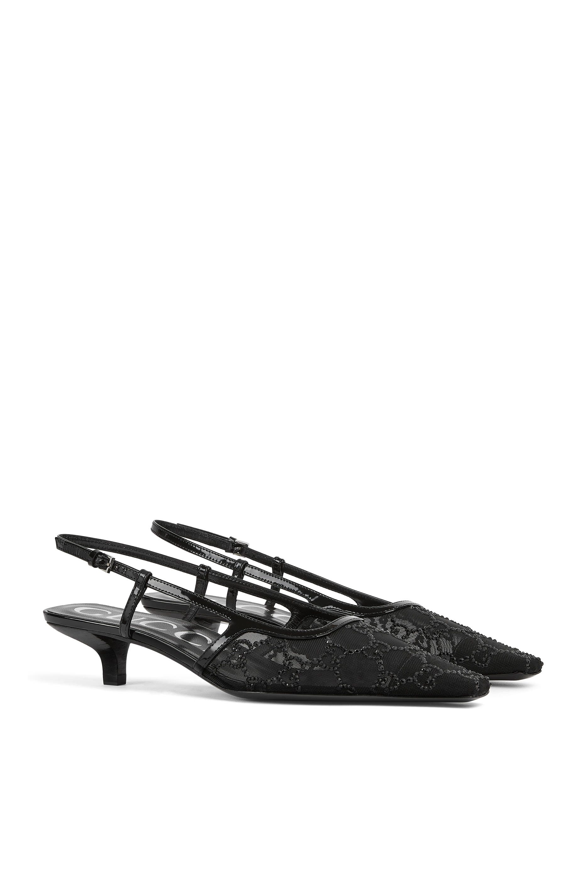 حذاء كلاسيكي35 بسير خلفي وشعار الماركة المرصع بالكريستال قماش شبكي