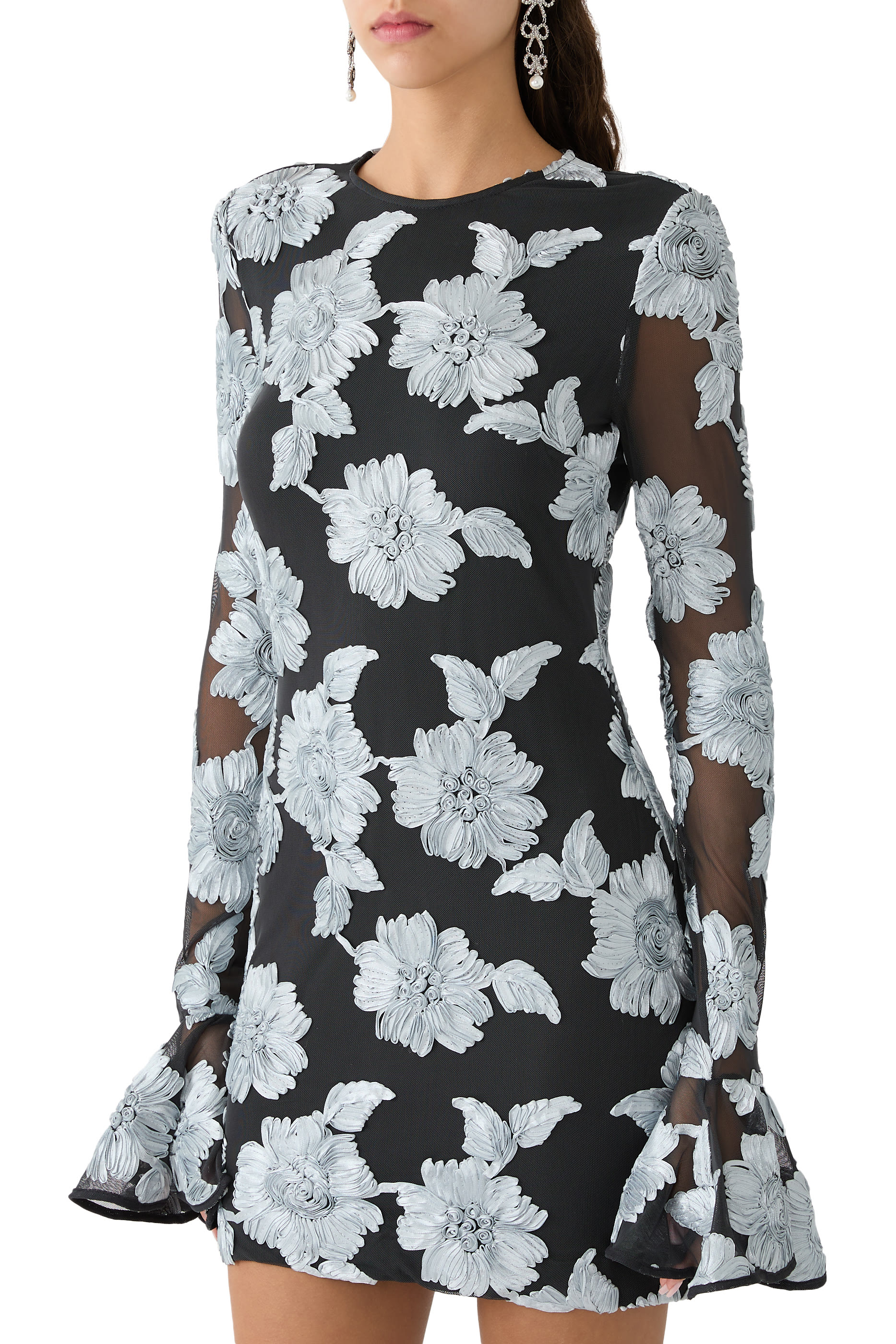 فستان بنقشة زهور قصير قماش شبكي