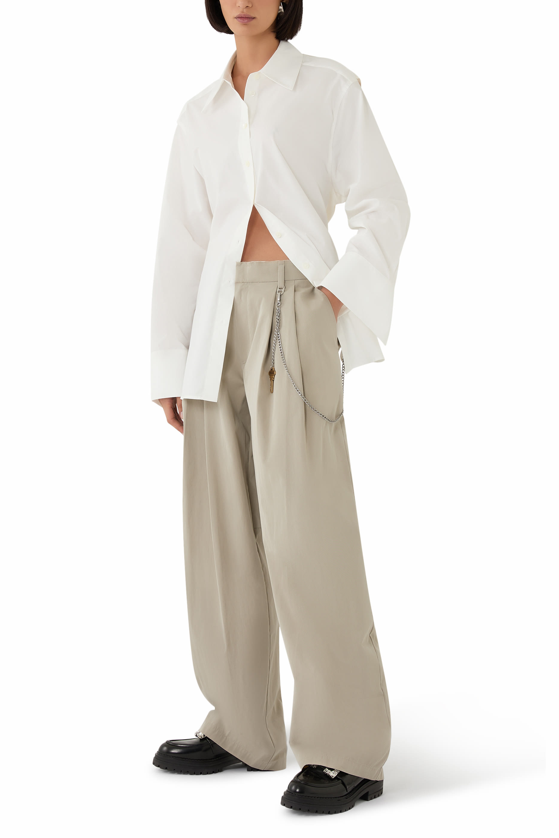 بنطال بقصة فضفاضة مزيج قطن