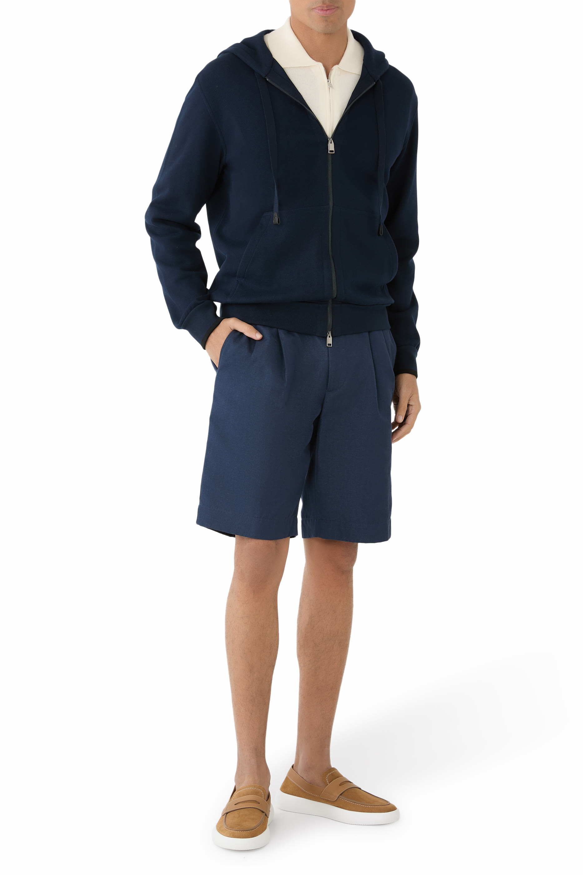 جاكيت اسنشيال بغطاء رأس وسحاب كامل قطن مطاطي