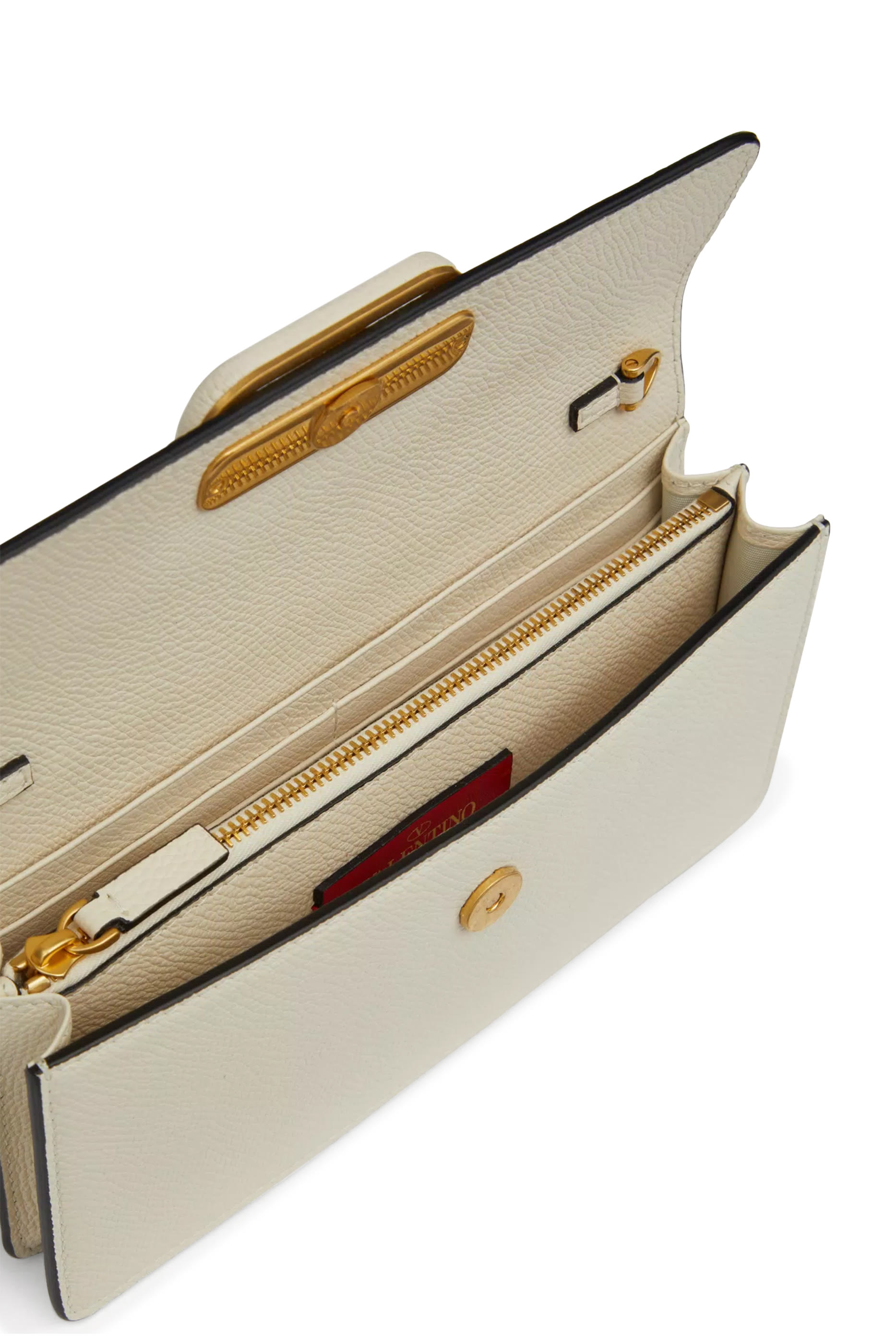 محفظة بسلسلة وحلية شعار الماركة جلد عجل بارز الملمس