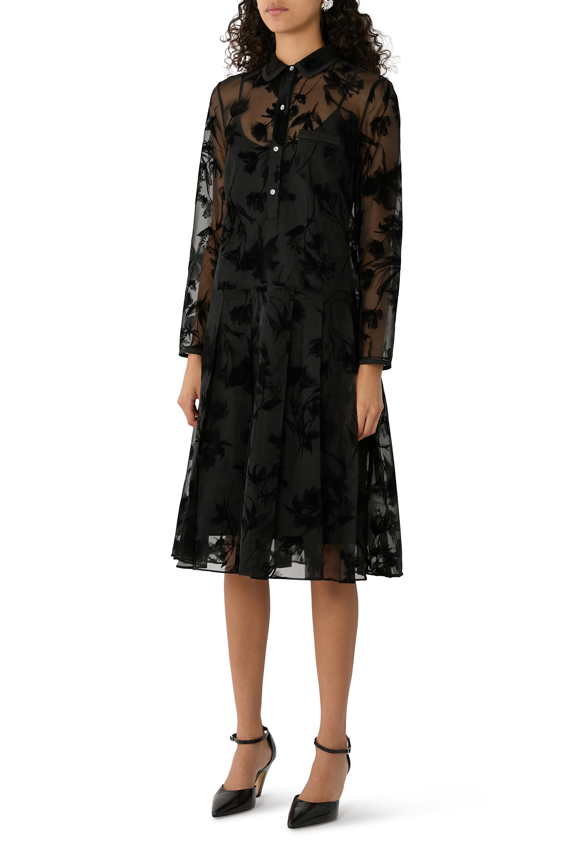 فستان بنمط قميص أورجانزا بتفاصيل بارزة الملمس