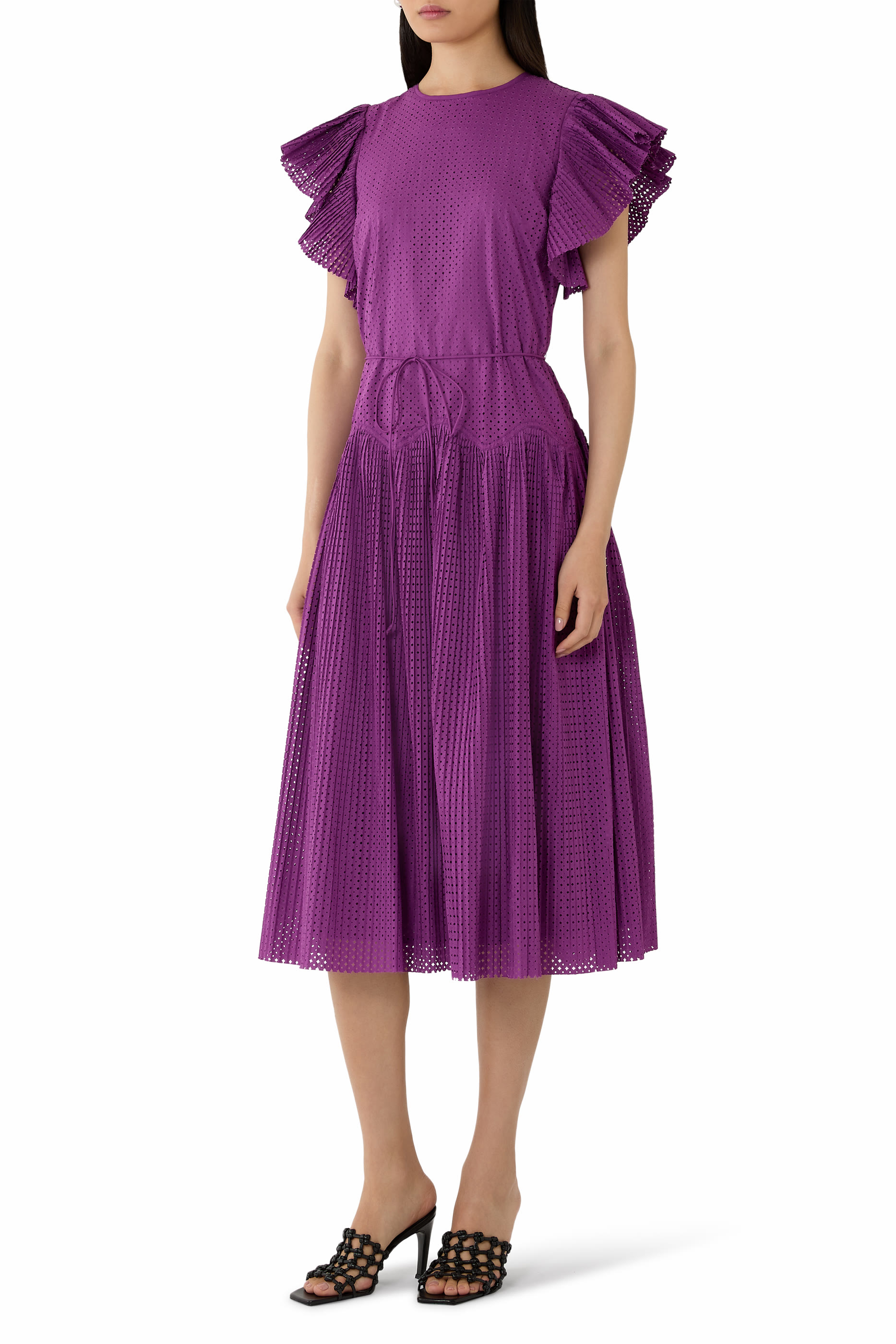 فستان سيلفان متوسط الطول بأكمام بكشكش