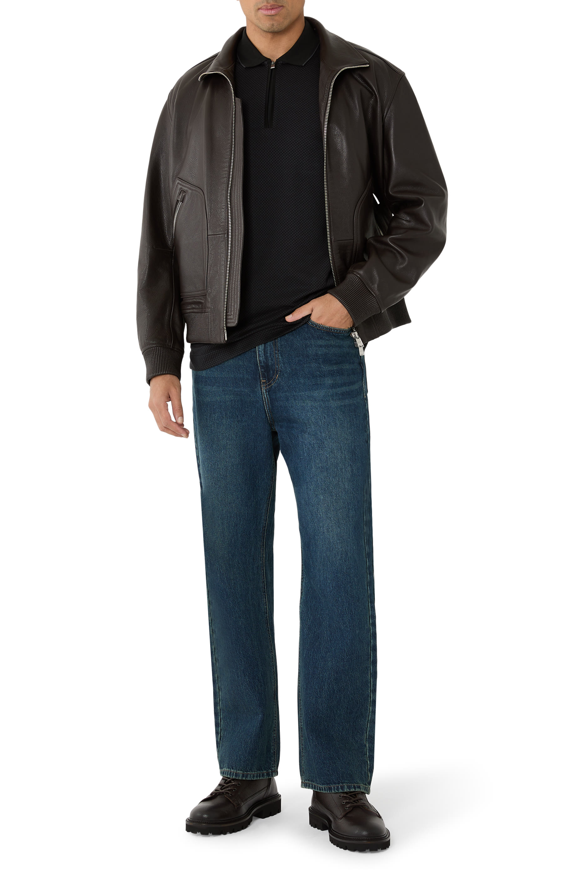 حذاء بوت بتصميم متوسط الطول وأربطة جلد بارز الملمس 