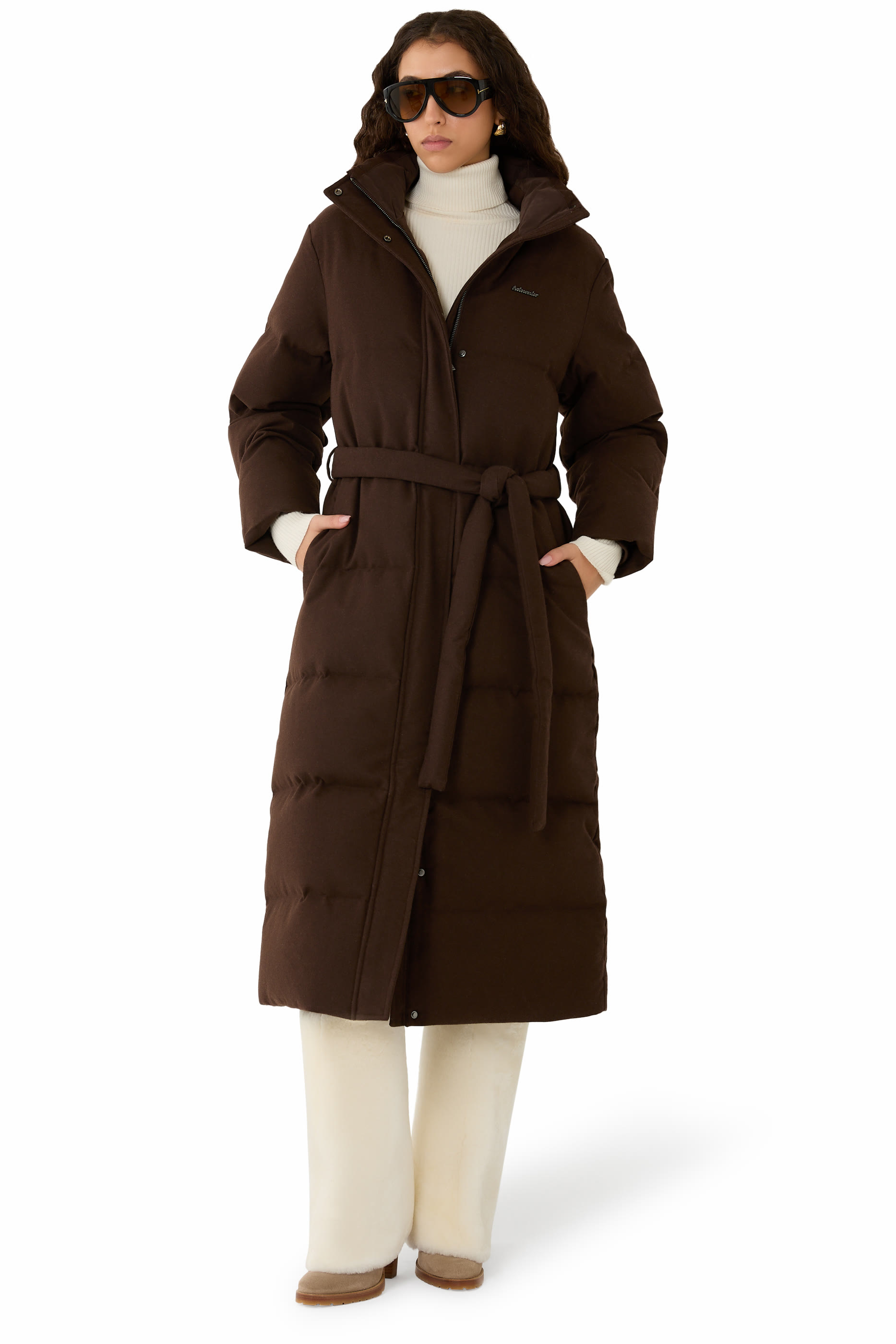 معطف صوف معالج مبطن بالزغب