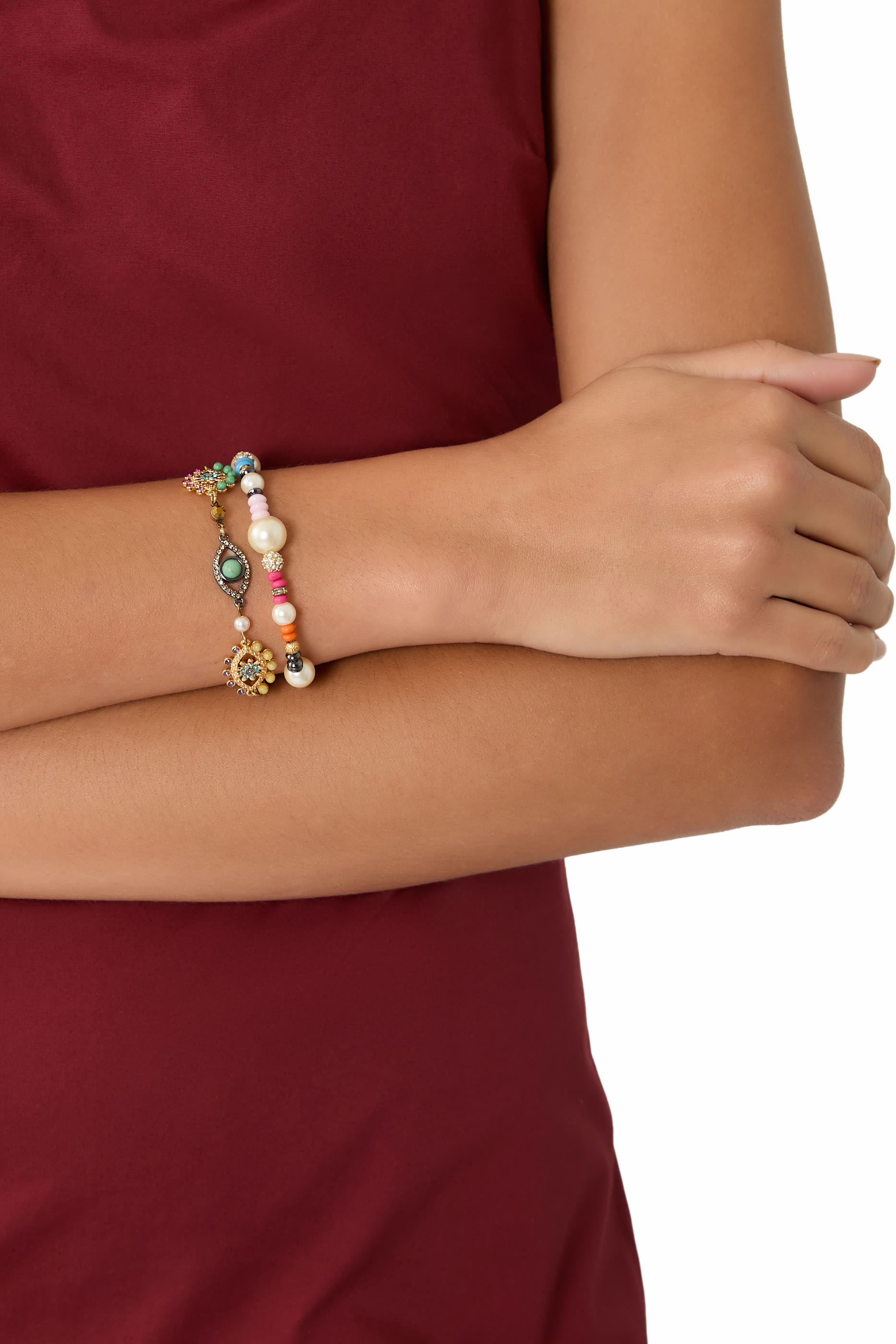 سوار بطبقتين وحلي بتصميم عين حسود، نحاس وكريستال