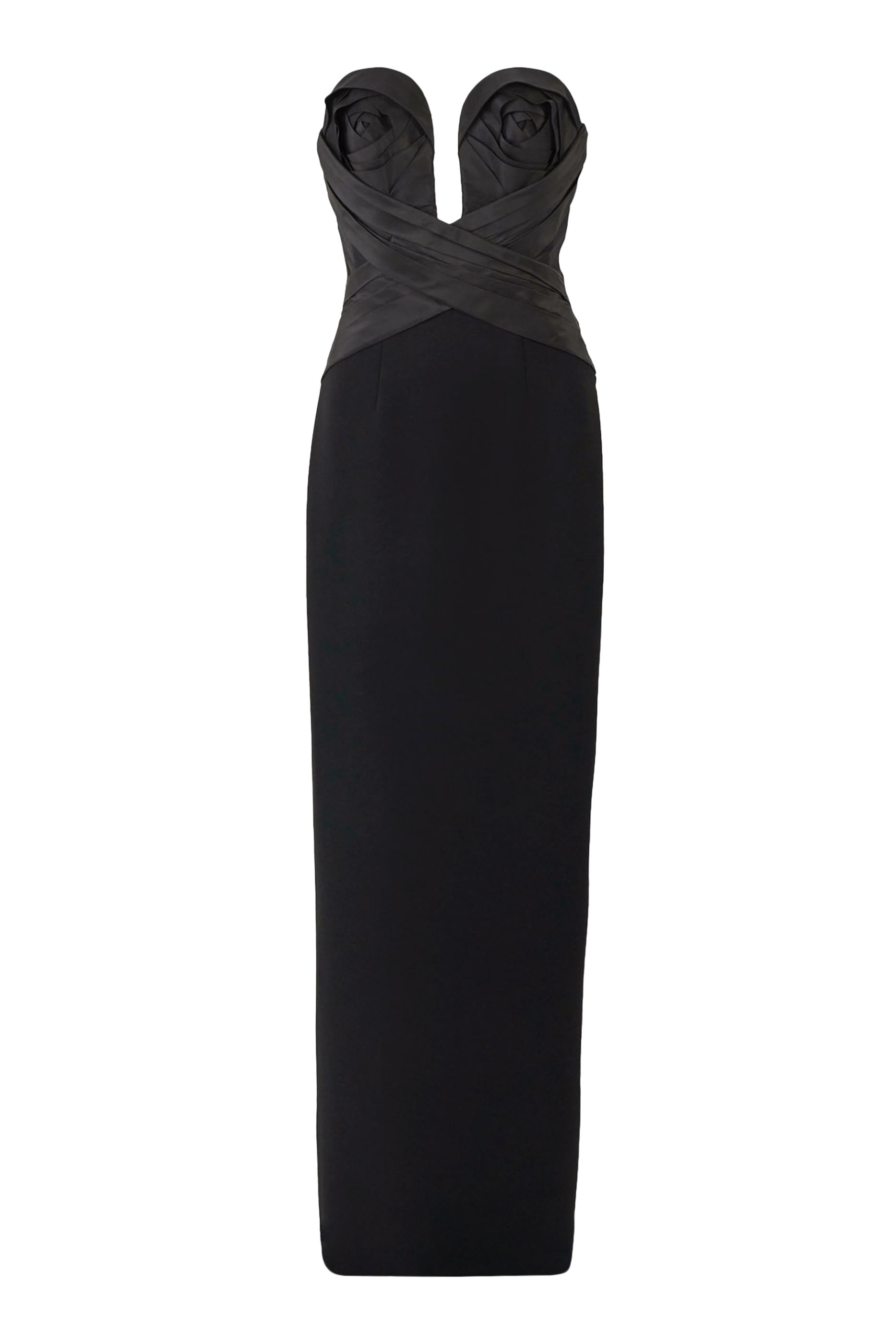 فستان سهرة بقصة مستقيمة بلا حمالات بصدرية بتفاصيل درابيه