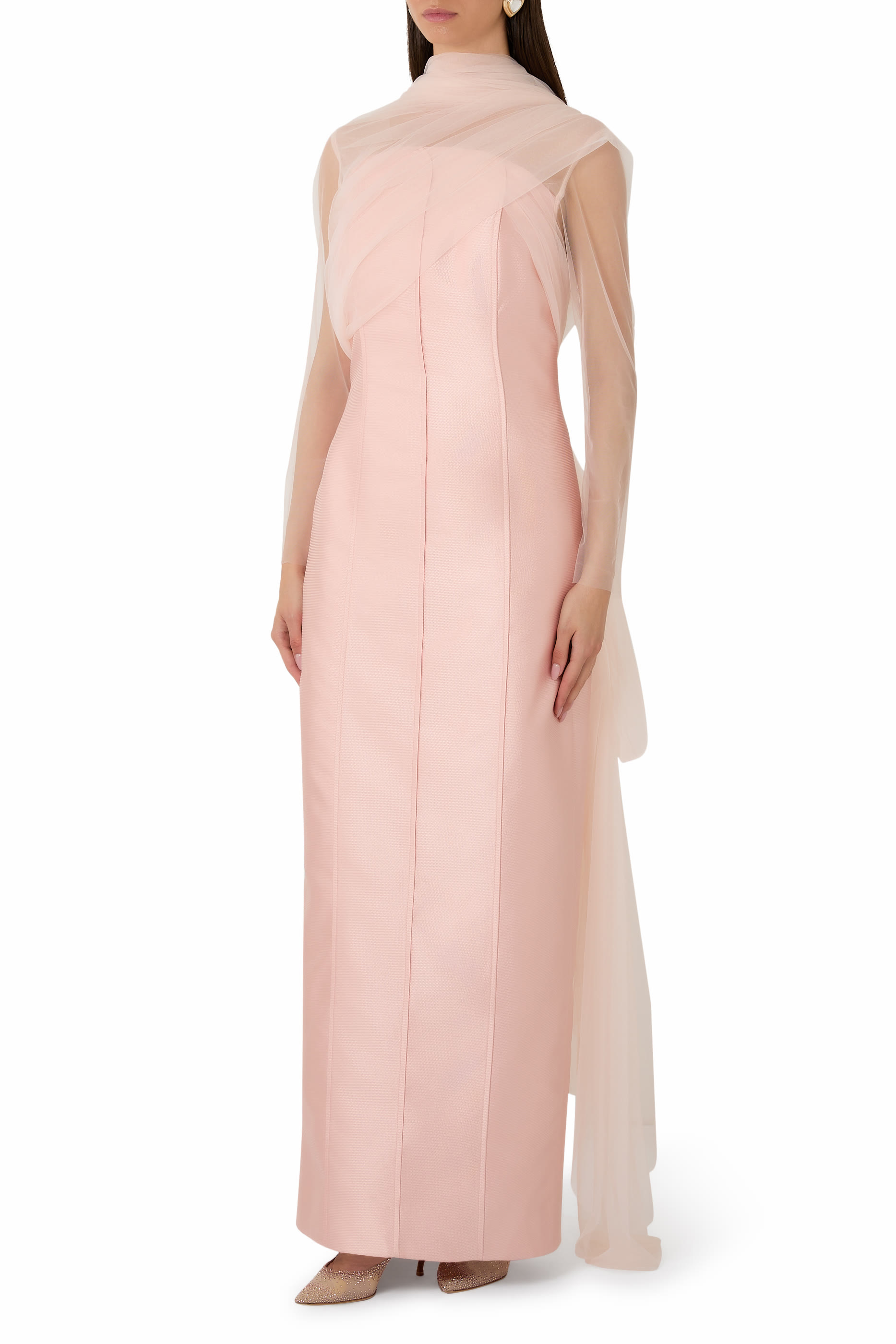 High Neck Illusion Sleeve Gown